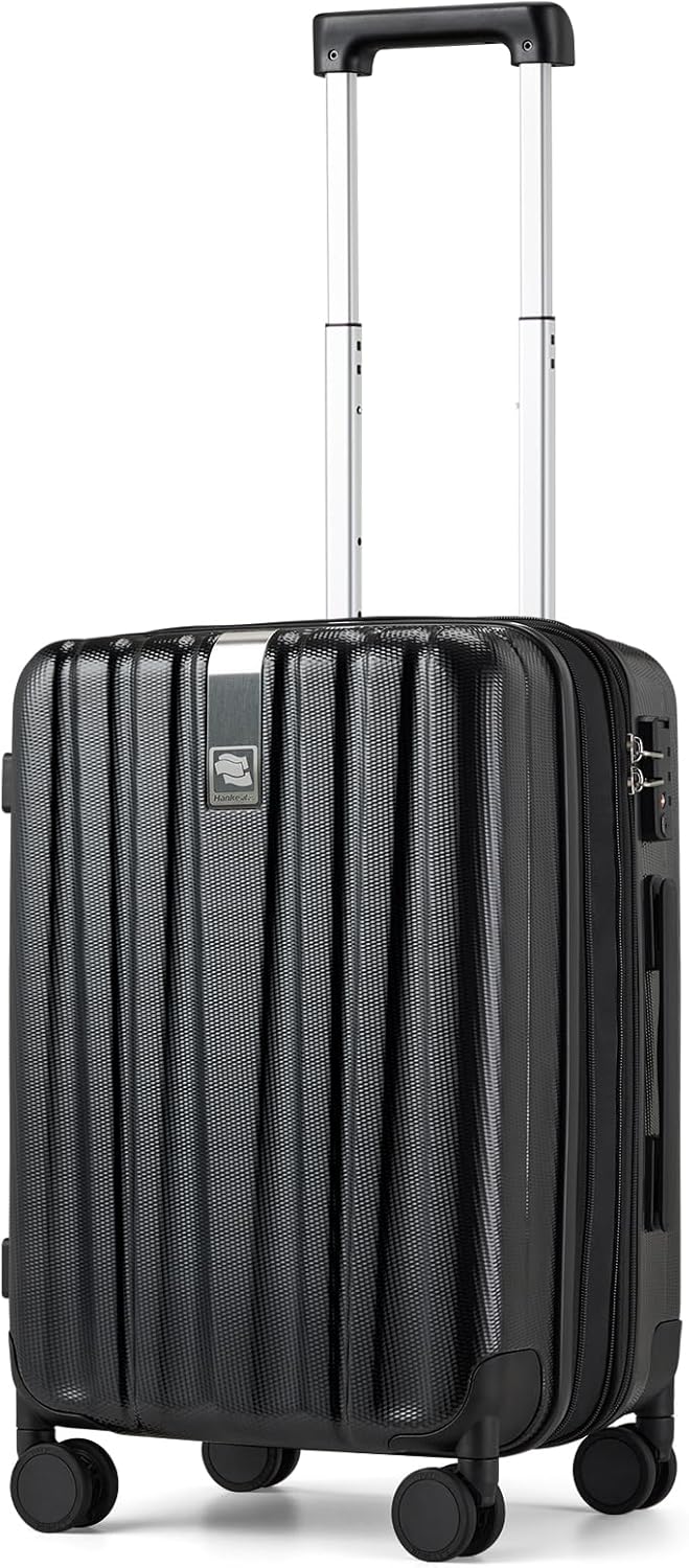 Hanke 20 Inch Expandable Carry on Luggage 22x14x9 Airline Approved Lightweight PC Hard Shell Suitcases with Wheels Travel Luggage Rolling Suitcase Travel Luggage Bag for Weekender(Jet Black)