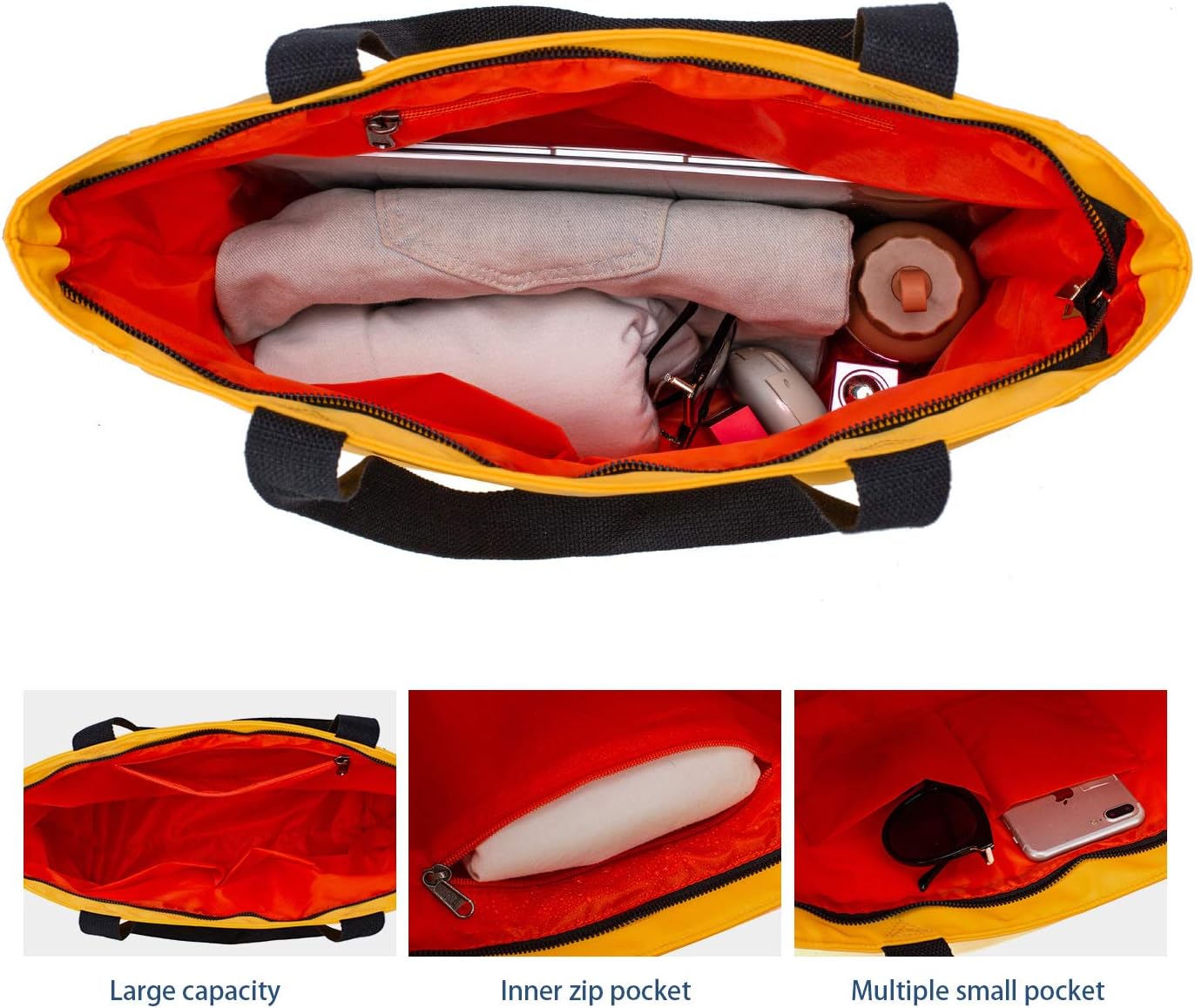 ETidy Large Capacity Foldable Tote Bag With Zipper Water-resistant SandproofWomen Beach Bag Handbag GymBag Travel ShoppingBag