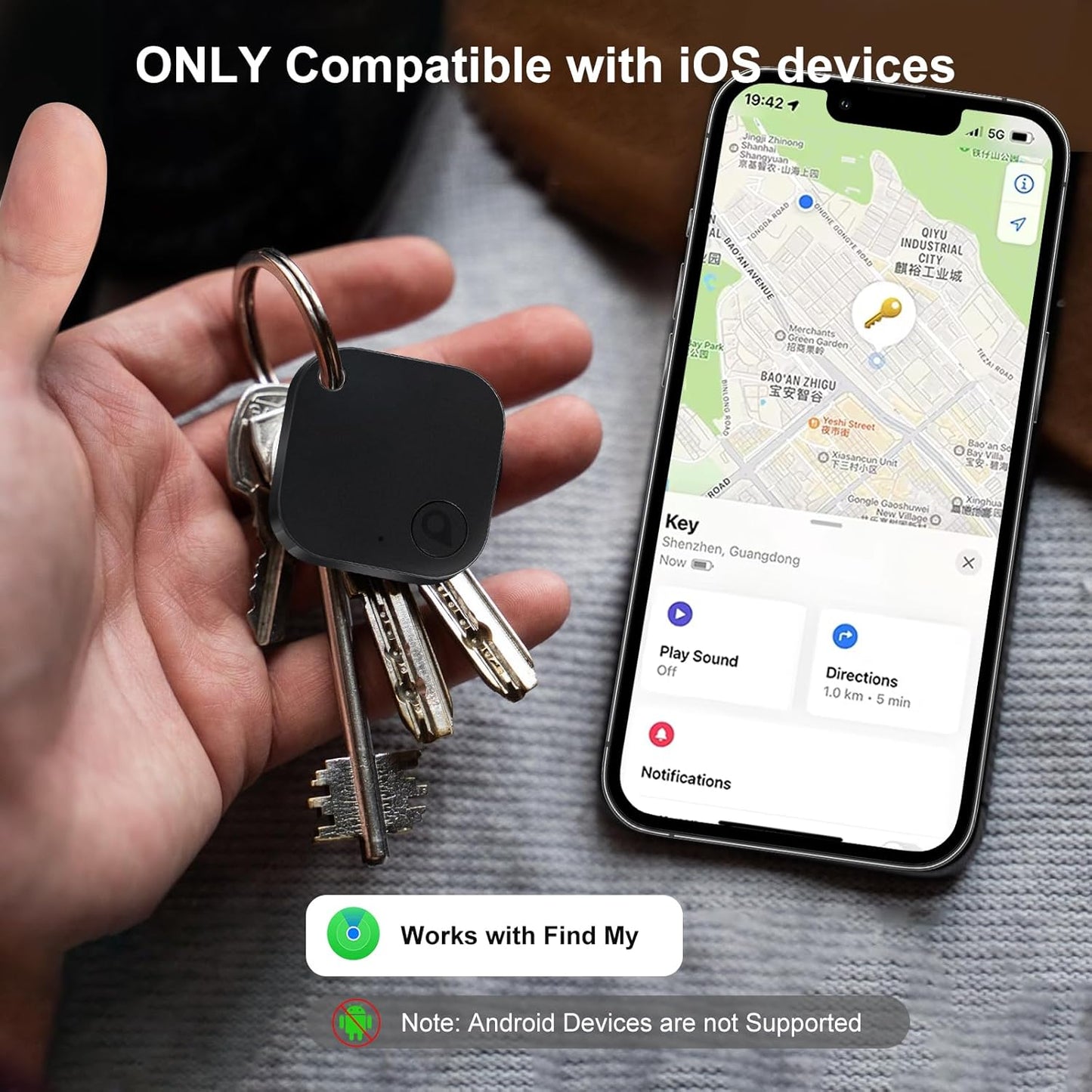 Bluetooth Tracker Tag 2 Pack, Work with Apple Find My (iOS Only, Not for Android), Item Finder for Keys, Backpack, Suitcase, Wallet, Luggage, Black