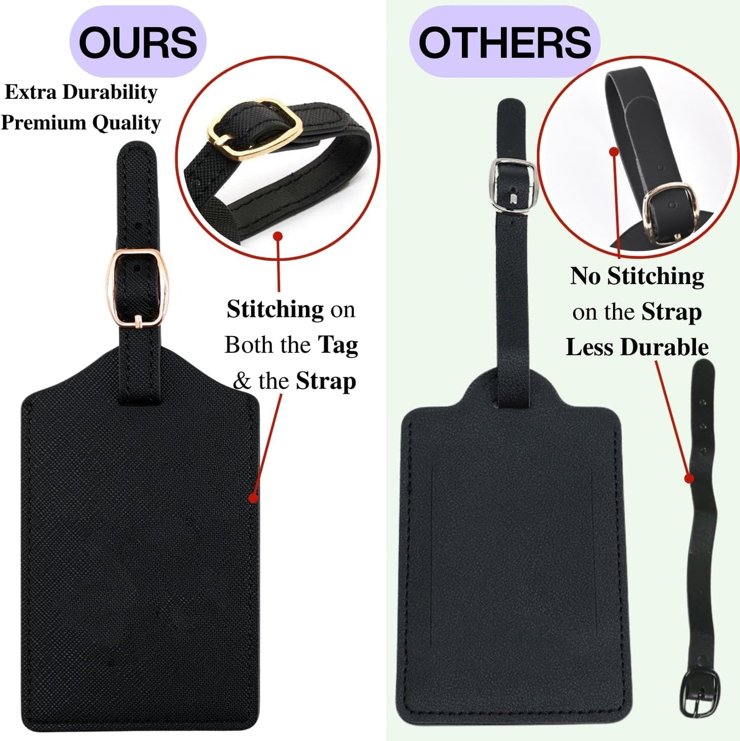 Luggage Tag PU Leather for Suitcase Baggage Handbag Travel Bag Label Suitcase Tag Label Tag w. Name Card & Privacy Cover (R)