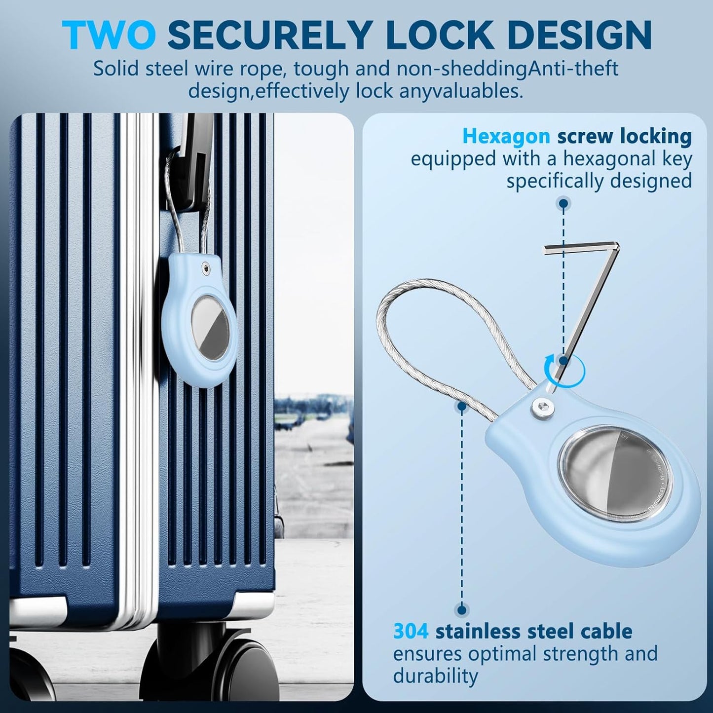 Waterproof Airtag Holder,Airtag Case with Secure Lock,Airtags Keychain for Apple Airtag,Anti-Lost Protective Cover Air tag Accessories for GPS Item Finder Tracker Luggage,Bag,Key,Pet,Cat Dog,Sky Blue