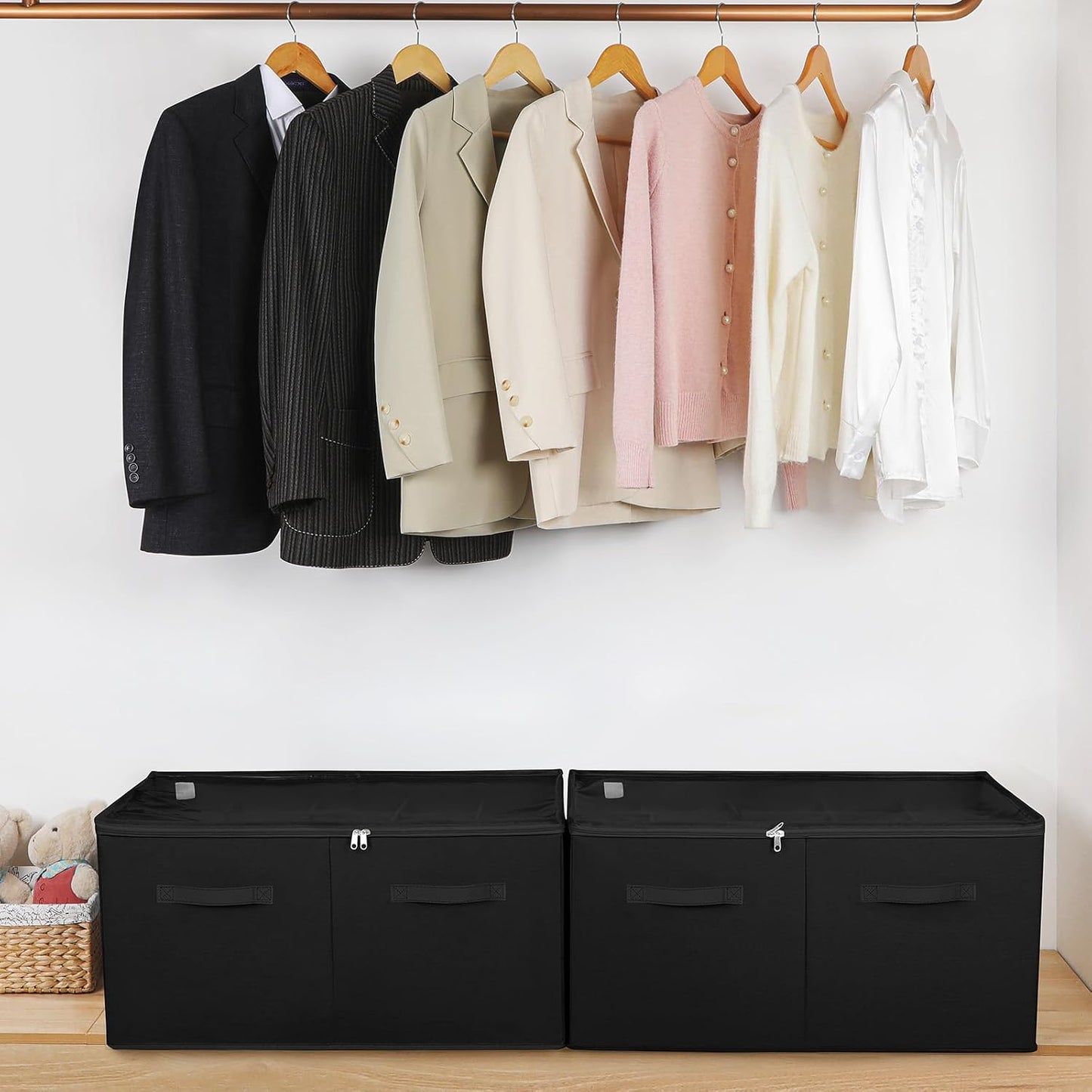 Shoe Organizer for Closet 2 Pack, Foldable Shoe Box with Adjustable Divider and Clear Cover, Space Saving Shoe Storage Organizer Cabinet with Reinforced Handles, Fits 40 Pair, Black, TP11B