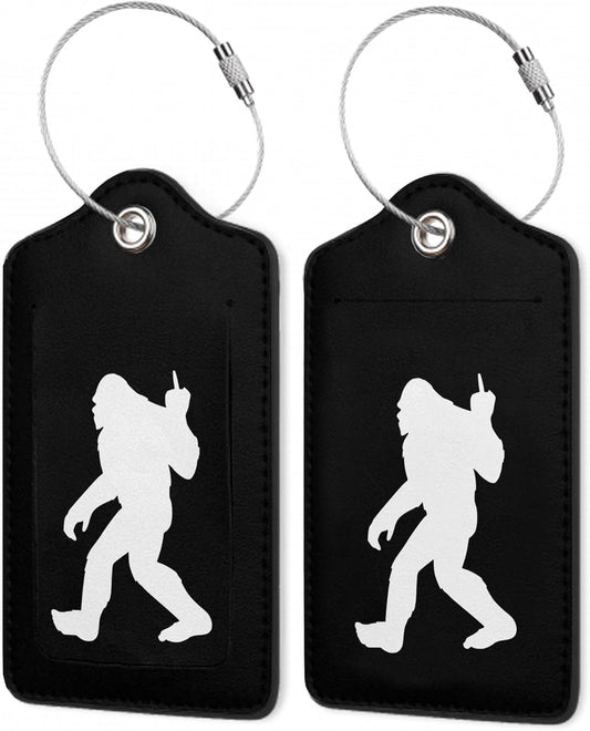 2Pcs Luggage Tag for Suitcase Black Sasquatch Cute Luggage Tag with Privacy Flap & Name ID Label & Metal Loop,Travel Suitcase Tags for Women