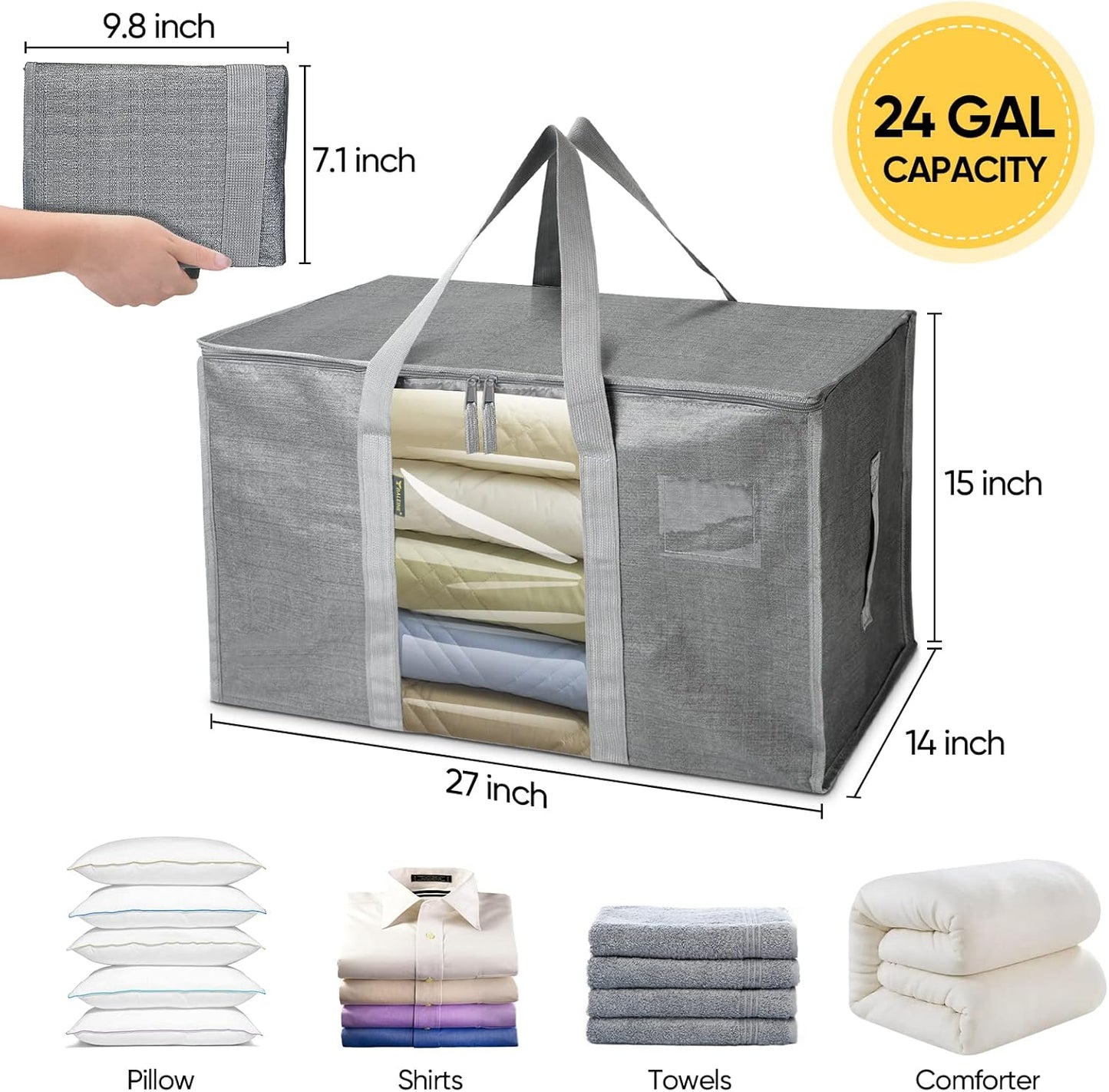 BALEINE 6-Pack Oversized Moving Bags with Reinforced Handles, Heavy-Duty Storage Tote for Clothes, Moving Supplies (Grey with Window, 6 Pack)