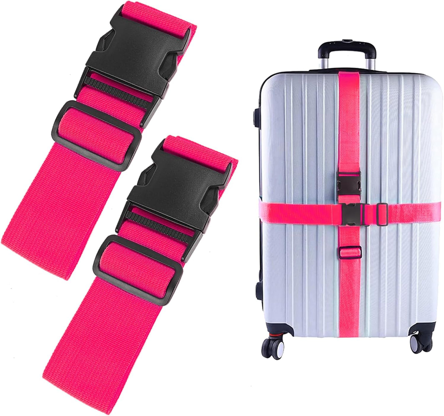 2Pcs Luggage Straps for Suitcase Travel Accessories TSA Approved, 80In Long Belts to Keep Your Suitcase Secure, Adjustable Bag Straps with Quick-Release Buckle for Travel Bag Closure, Rose
