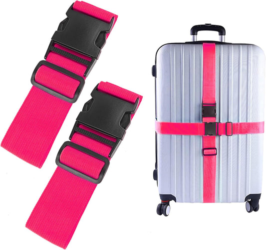 2Pcs Luggage Straps for Suitcase Travel Accessories TSA Approved, 80In Long Belts to Keep Your Suitcase Secure, Adjustable Bag Straps with Quick-Release Buckle for Travel Bag Closure, Rose