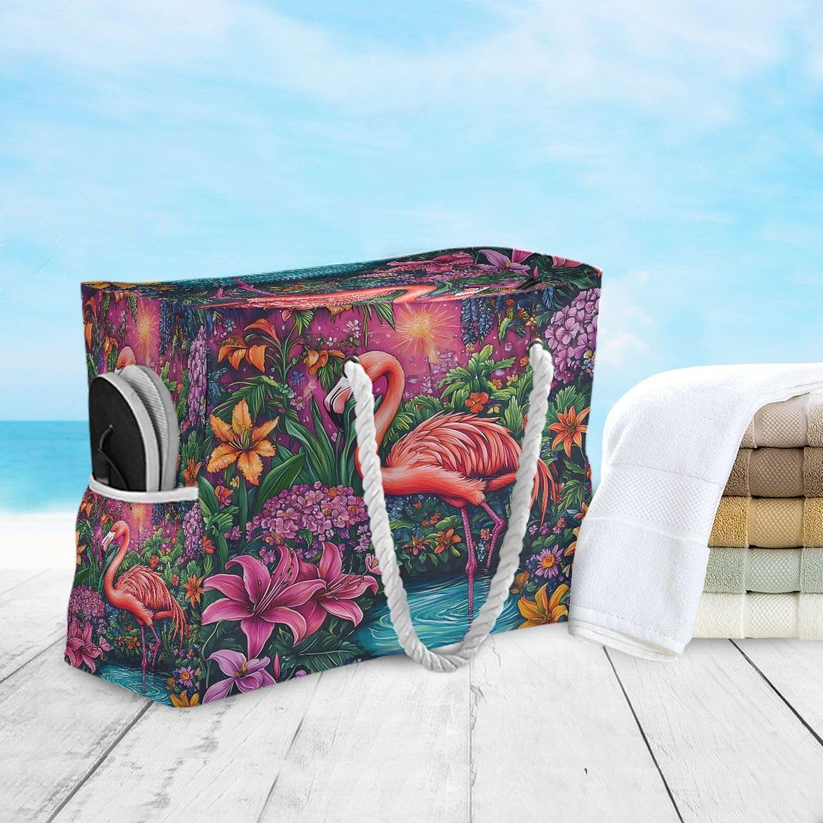 senya Large Beach Bags Totes Canvas Tote Shoulder Bag Soft Wave Water Resistant Bags for Gym Travel Daily Ocean