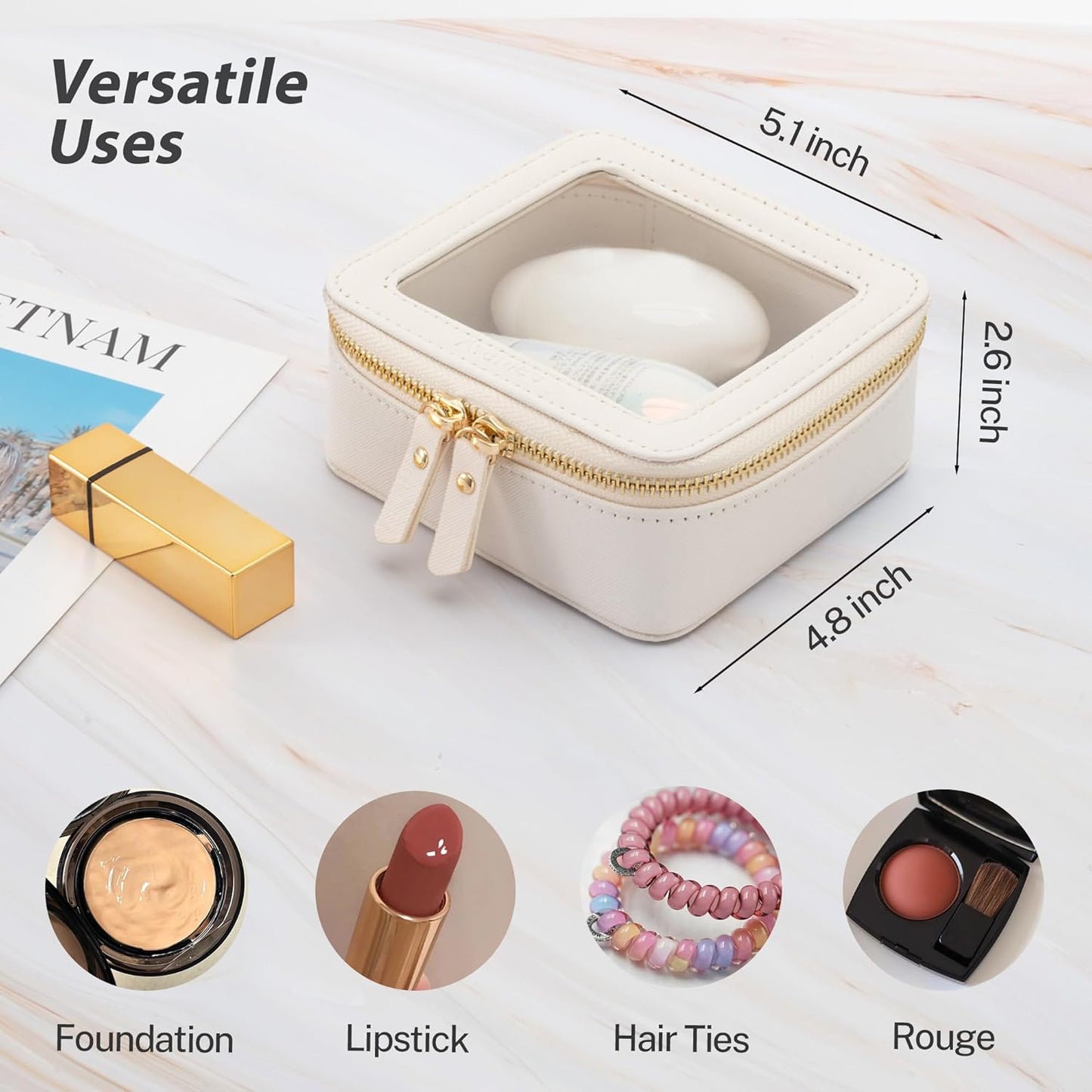 Aveniee Clear Makeup Bag Small, Mini Travel Toiletry Bag Cosmetic Bags Organizer, TSA Approved Clear Makeup Case Pouch with Zipper, Car Essentials for Women Men(Mini-White)
