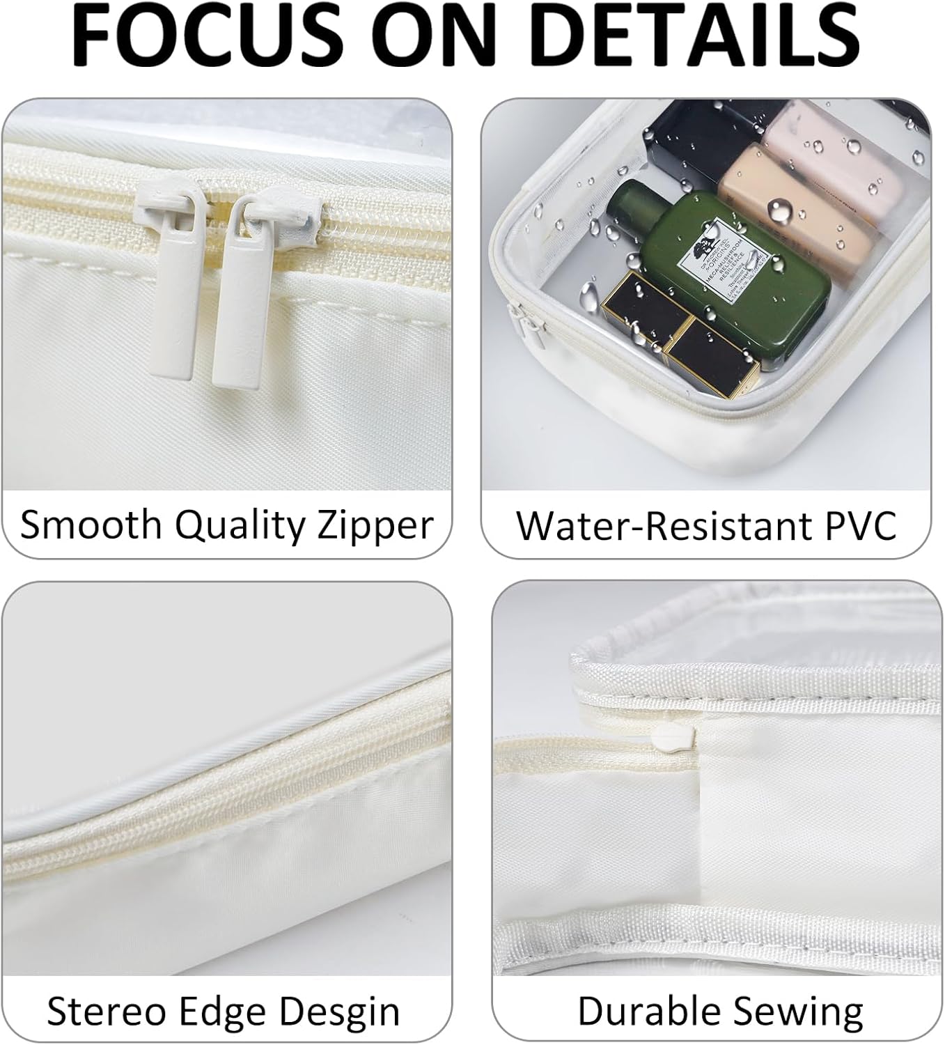 Moyad TSA Approved Clear Toiletry Bag, 1 Pack Quart Size 3-1-1 Liquids Pouch for Travel, Transparent Makeup & Cosmetic Organizer for Women Men, Beige