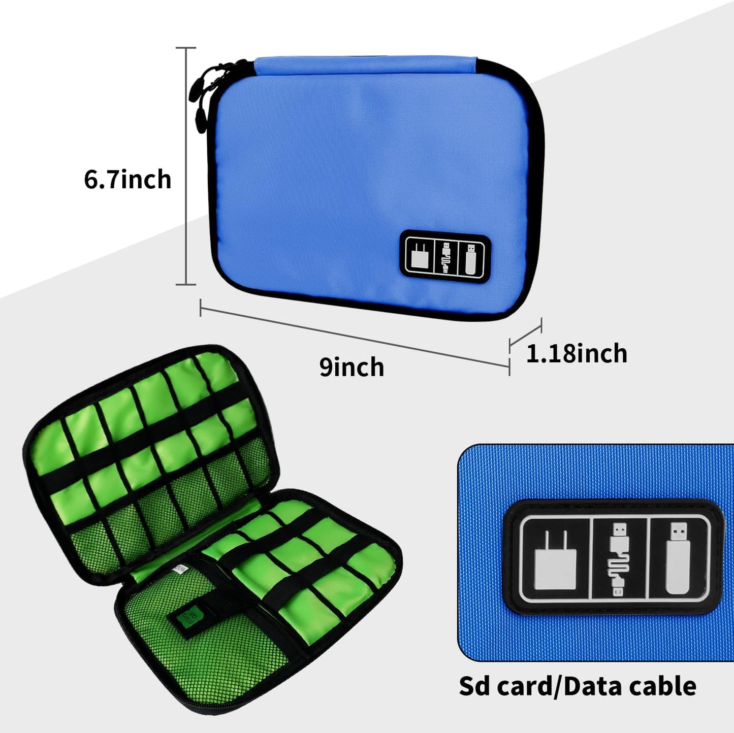 Electronics Organizer Travel Case,Electronic Accessories Storage Bag,Portable Waterproof Cable Organizer Bag,Travel Cord Organizer Bags for Small Charging Cord Storage,SD Card-Royal Blue