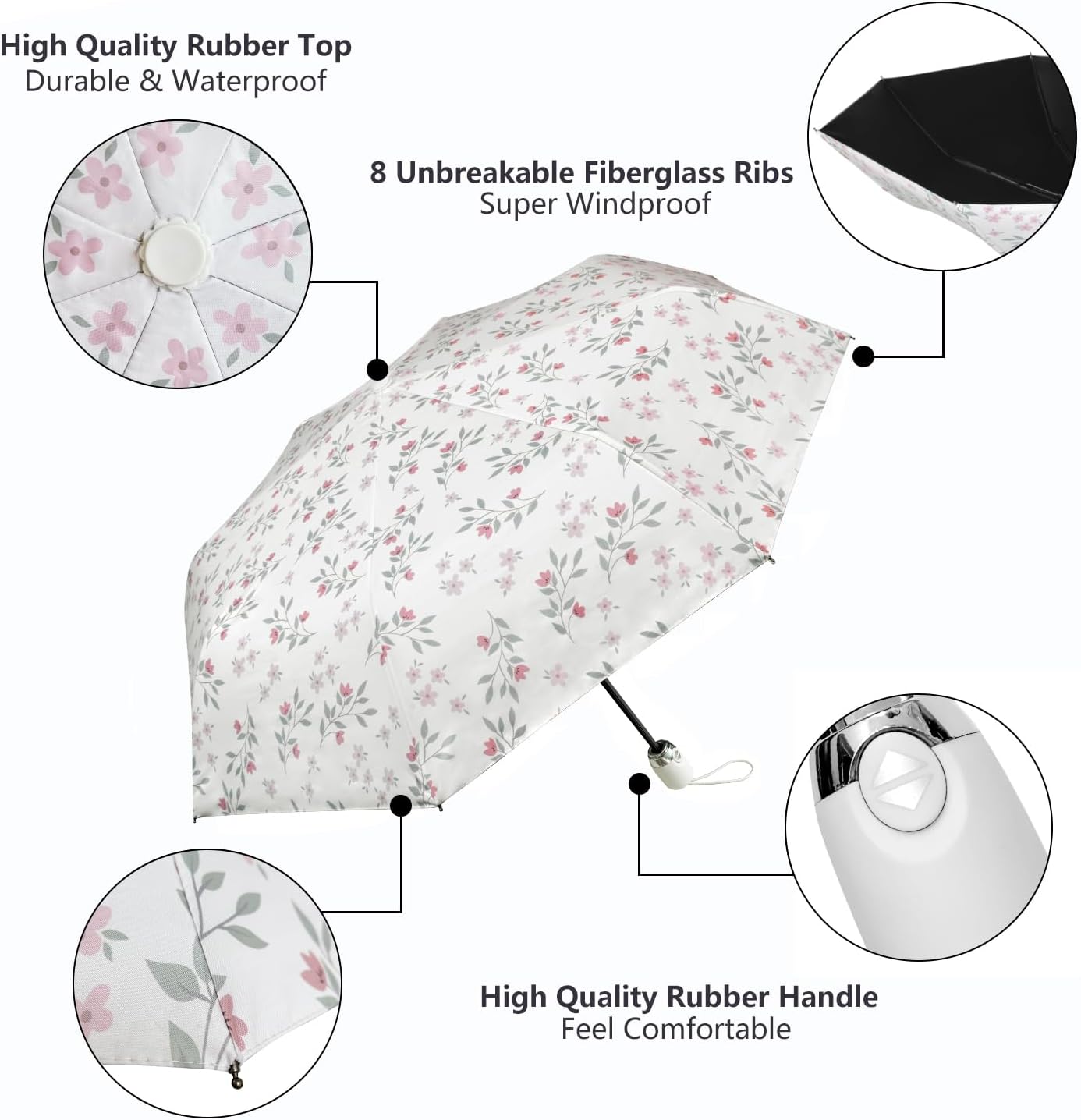 Cuby UV Sun Umbrella Compact Folding Umbrella lightweight Portable Manual Travel Umbrella for Rainproof & 99% UV Protection with Black Anti-UV Coating