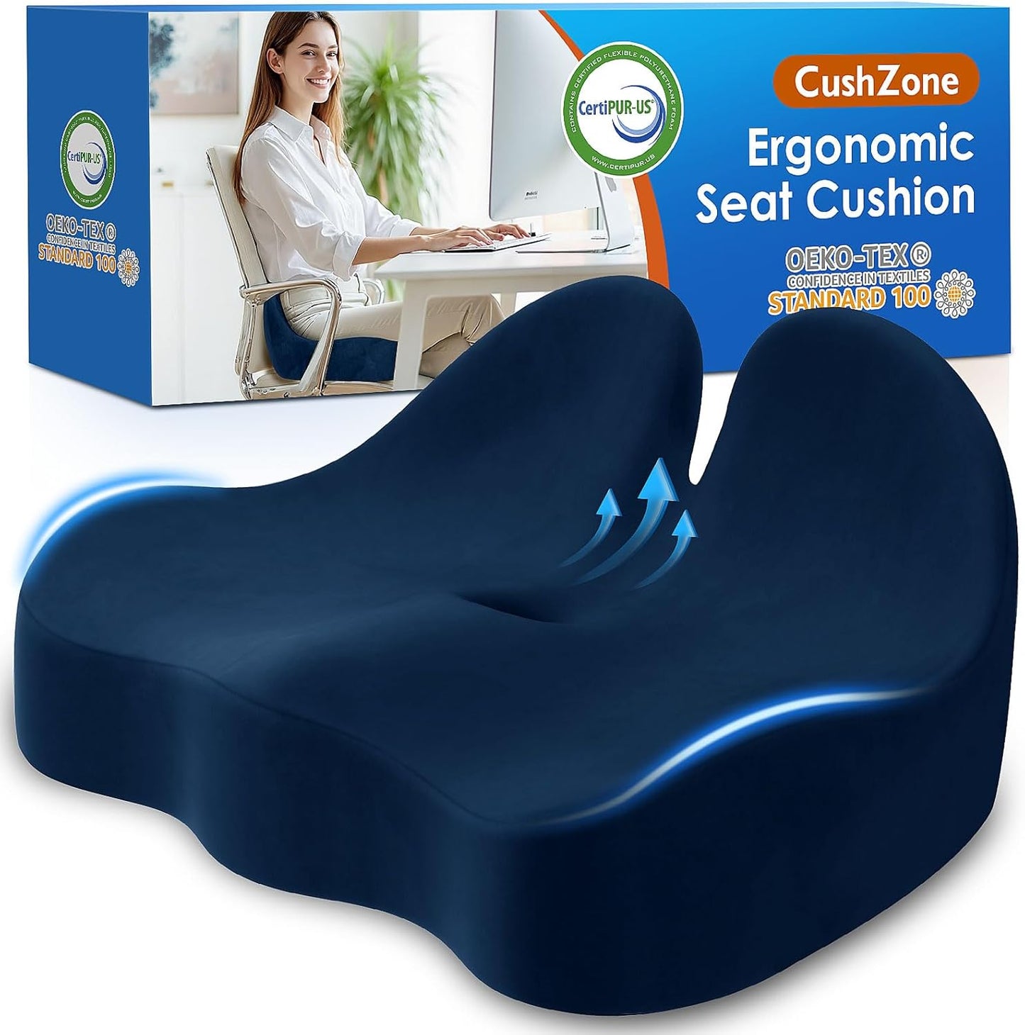 Seat Cushion, Memory Foam Office Chair Seat Cushion for Office Chairs/Car/Long Trip/Desk Chair/Gaming, Extra Large Size for Sciatica & Hip & Tailbone Pain Relief, Sciatica Support (Blue)