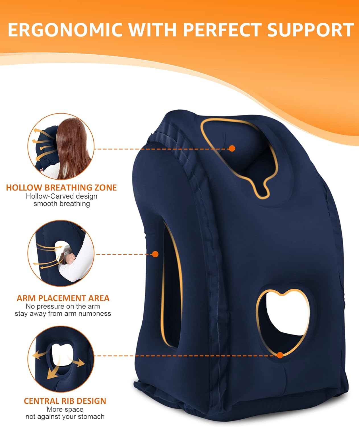 Sunany Travel Pillow, Inflatable Neck Pillow Used for Airplanes/Cars/Buses/Trains/Office Napping with Eye Mask/Earplugs (Blue)