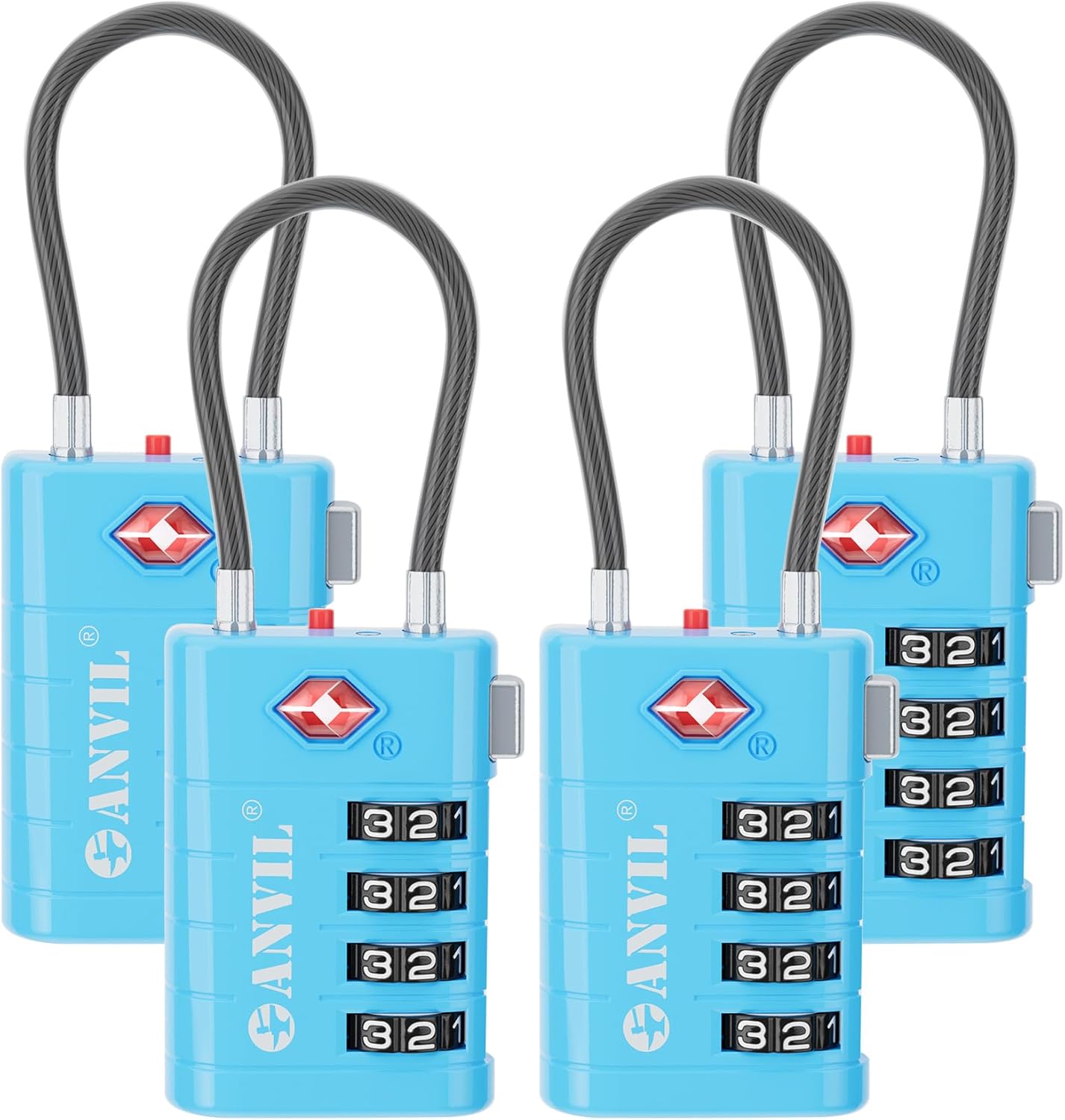 ANVIL 4 Digit Luggage Locks, TSA Locks for Luggage, Advanced TSA008 core, Alert Indicator for Your Travel Lock, Suitcase Lock. (4, Blue)