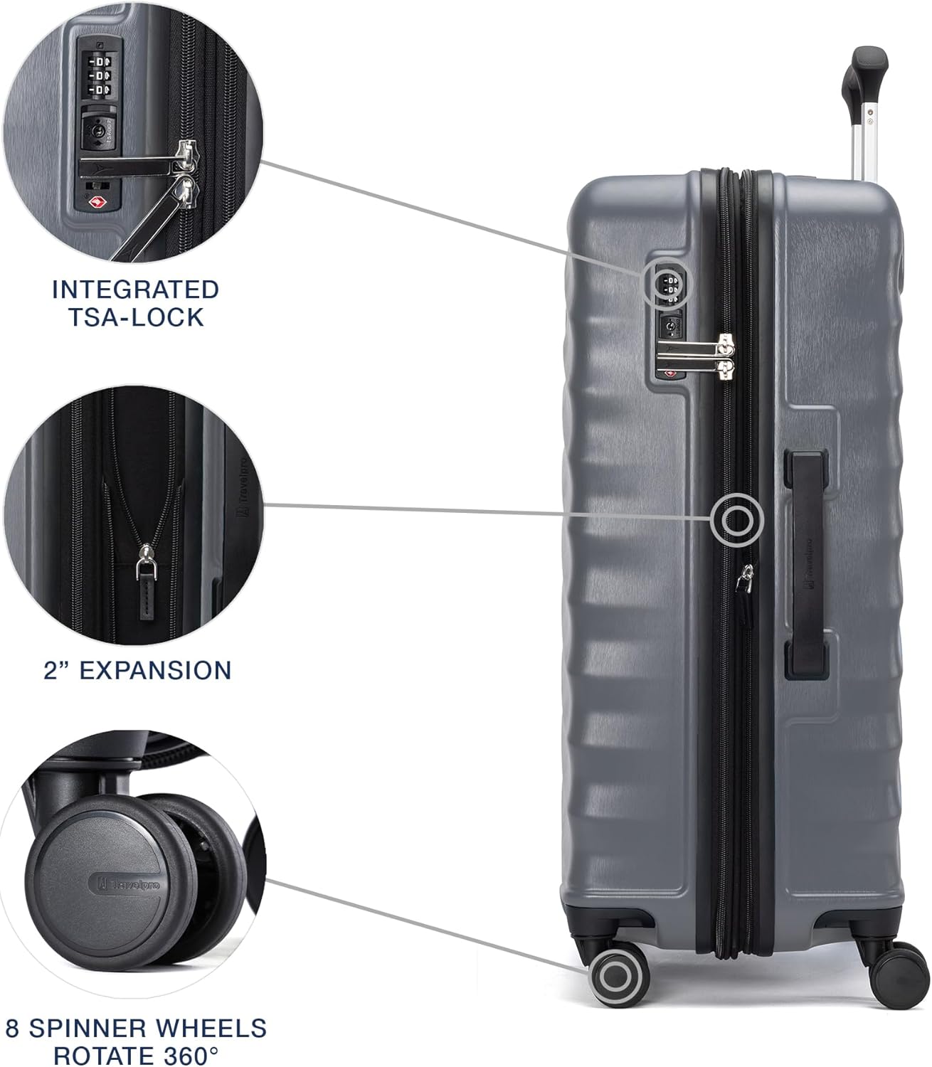 Travelpro Maxlite Air V2 Hardside Expandable Luggage, 8 Spinner Wheels, Lightweight Hard Shell, TSA lock, Shadow Grey, 3-Piece Set (21/25/28)