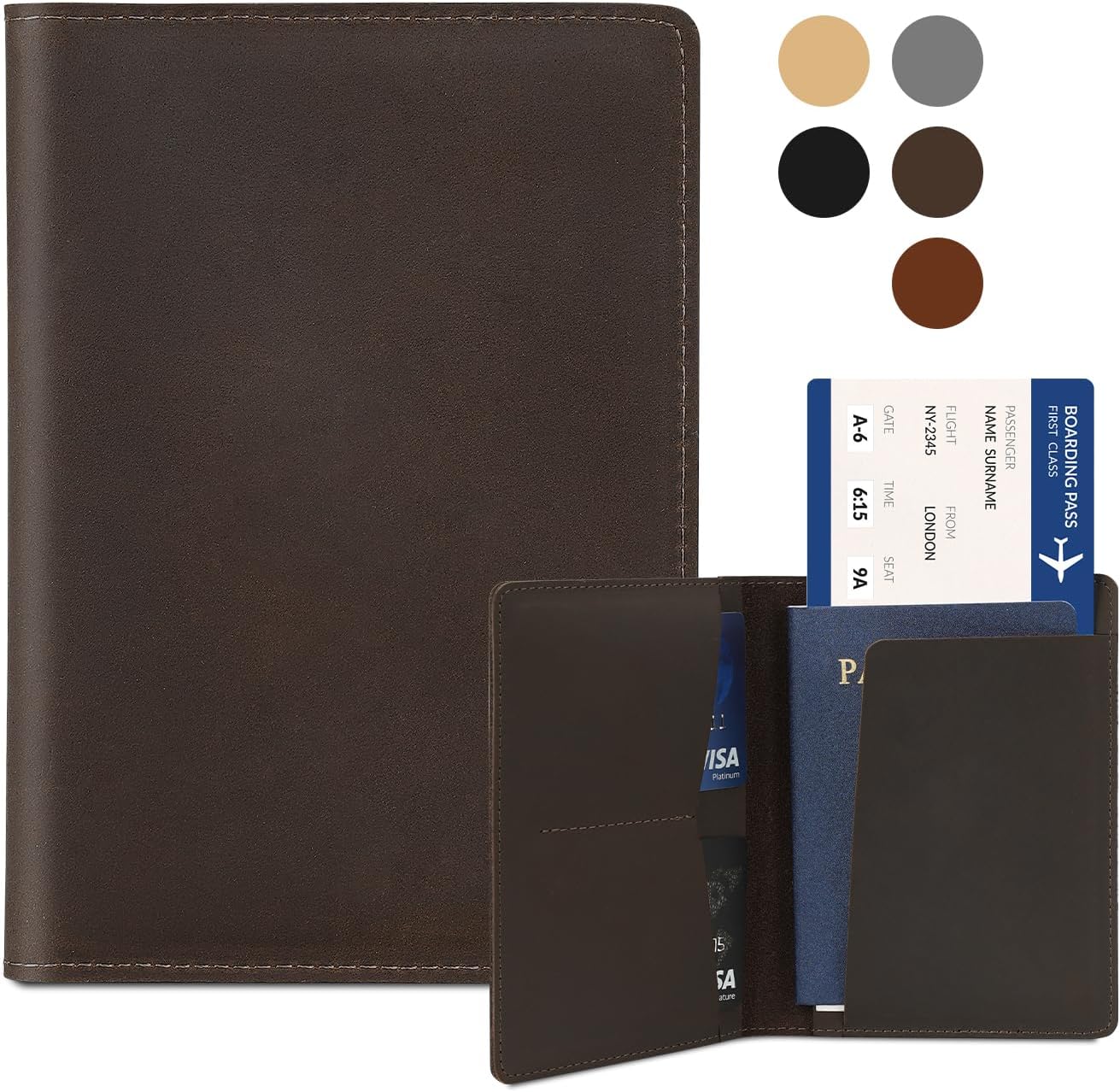 Real Leather Passport Holder for Men and Women, Handmade Wallet Cover Case, Travel Must-Haves Essentials Accessories, Birthday Gifts (Crazy Horse, Coffee)