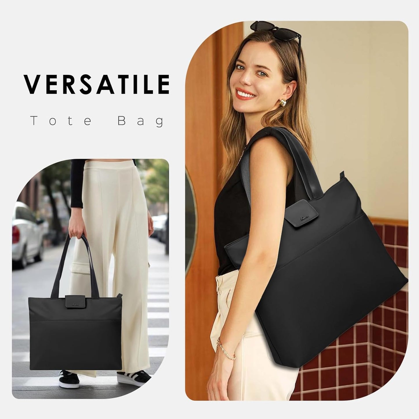 SIMTOP Tote Bag for Women with Magnetic Pocket Water Resistant Polyester 16.2" Laptop Compartment for Travel, Office, Daily