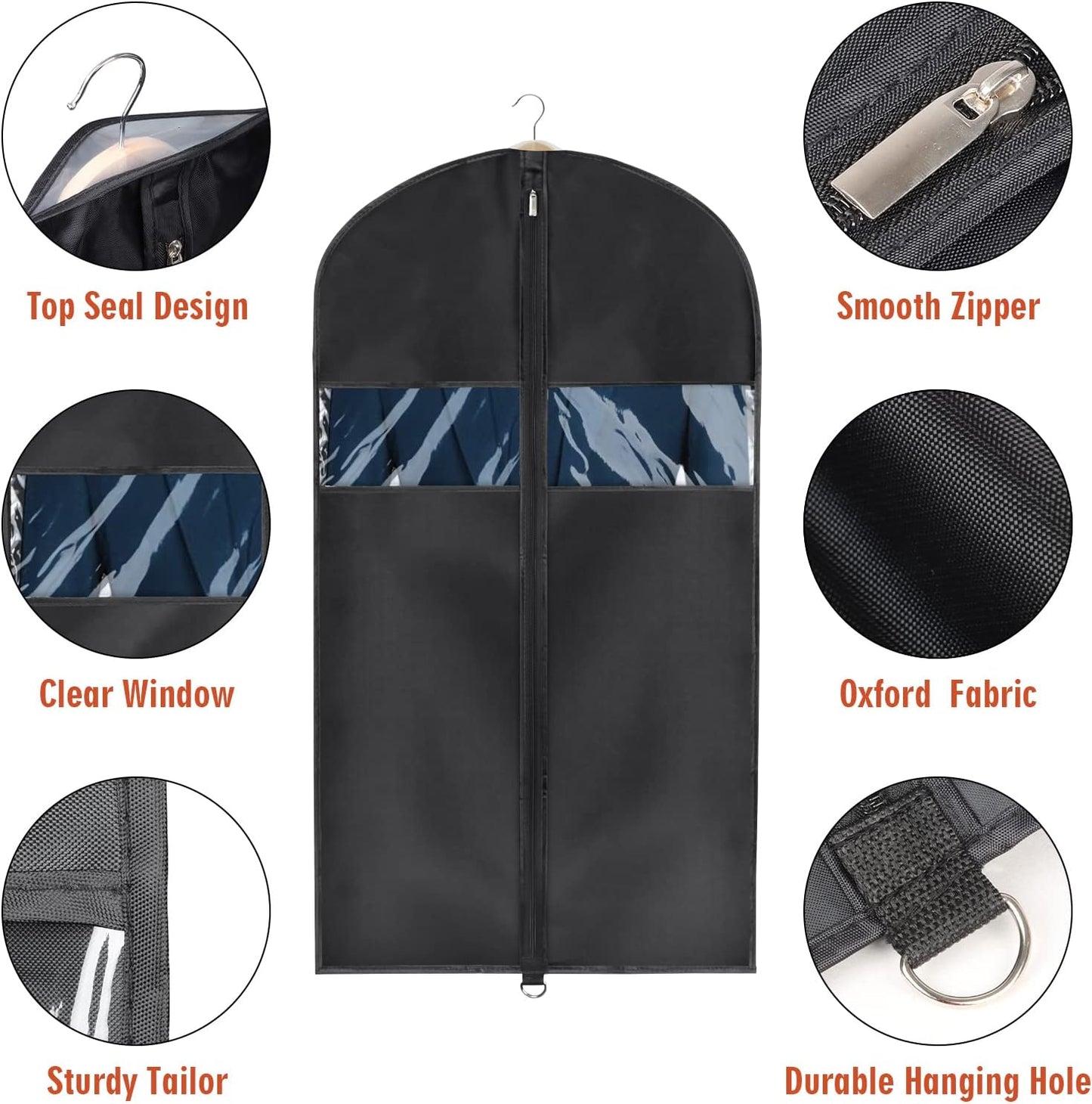 Univivi Garment Bag Suit Bag for Storage and Travel 43 inches, Lightweight Study Full Zipper Washable Suit Cover for Dresses, Suits, Coats, Set of 3