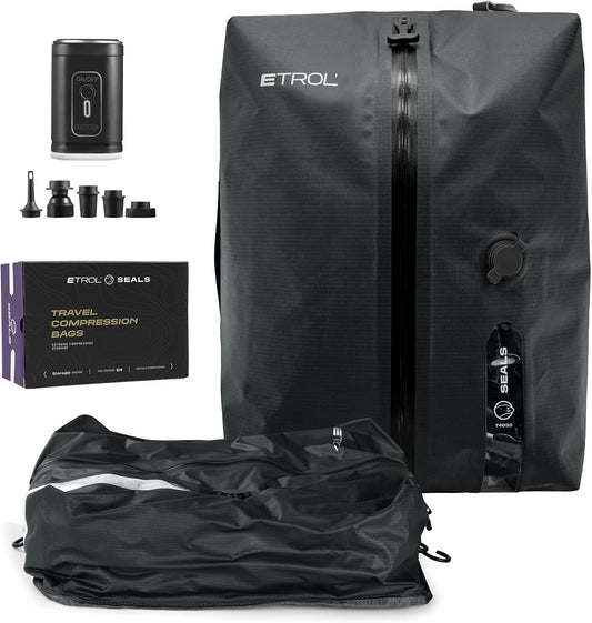 TPU Vacuum Bag for Travel, 70D Nylon Reusable Compression Bag with IP67 Waterproof Zipper, Compression Packing Cubes for Clothing, Space Saver Bags for Luggage and Backpack(Gray-1 PCS + PUMP)