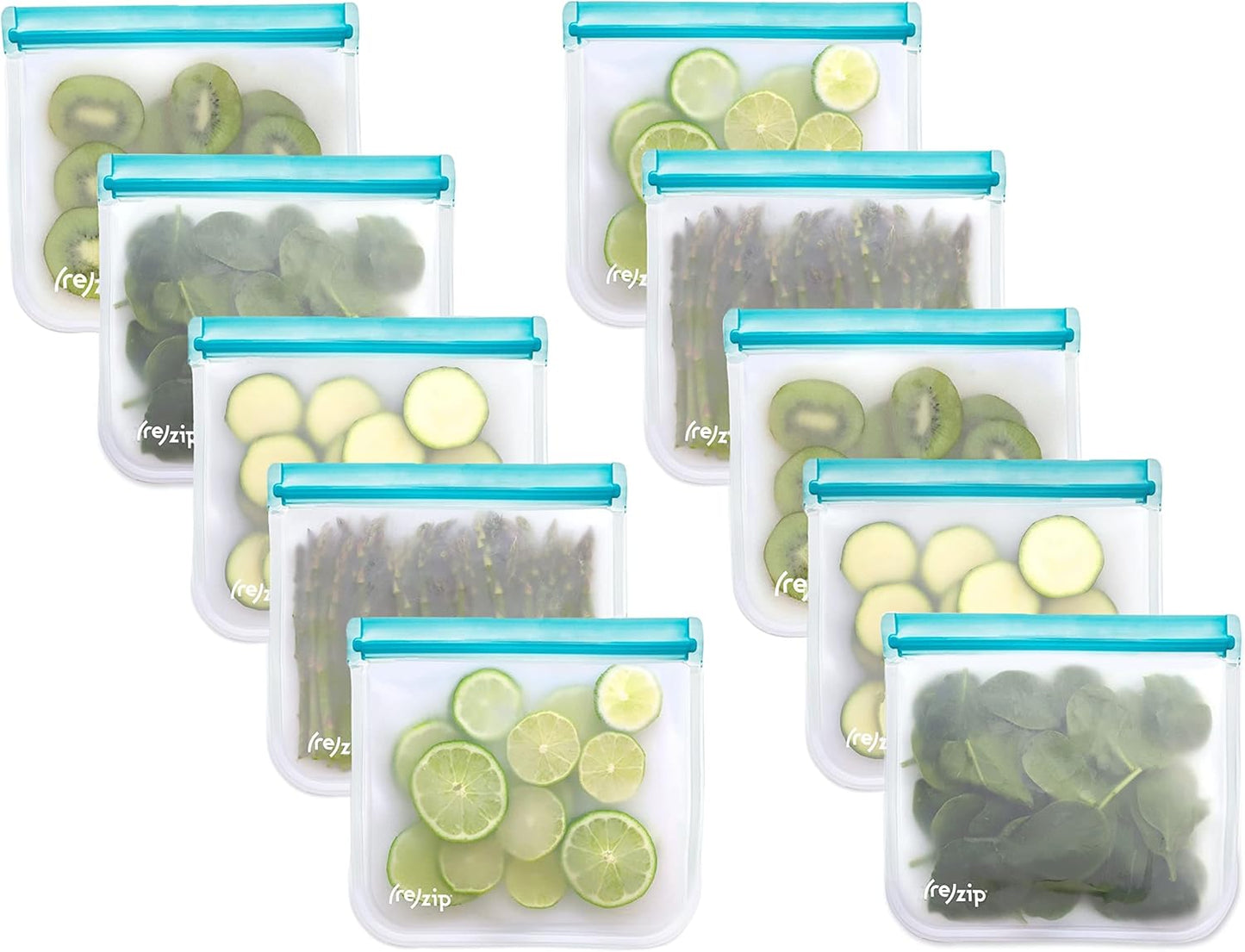 (re) zip 10-Pack Reusable Sandwich Lunch Bags | BPA-Free, Food Grade, Leakproof, Freezer Safe, Dishwasher Safe, Travel Friendly | 3.5 Cup / 28-Ounce | Aqua