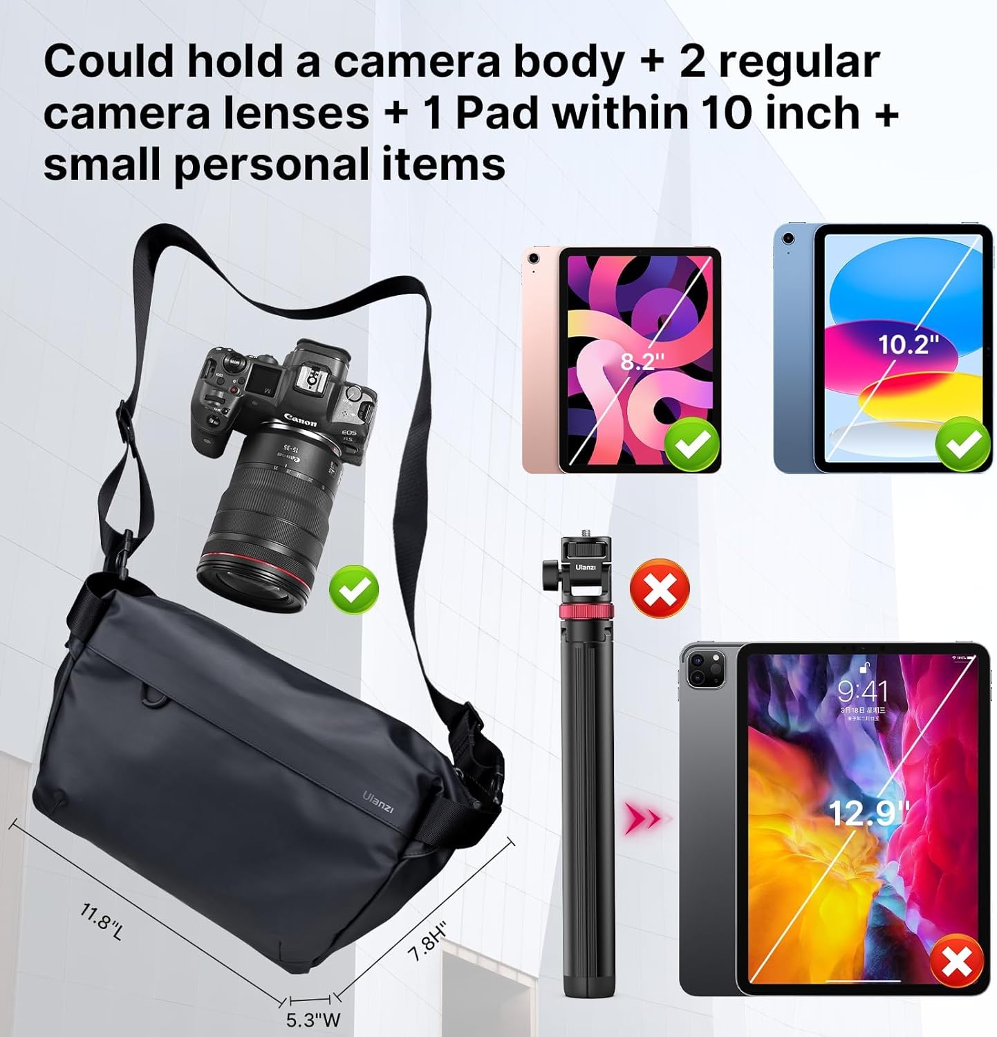 ULANZI Versatile Camera Shoulder Bag Photography Travel Messenger Portable Travel Bag Accessories Stylish Crossbody DSLR Sling Bag Compatible with Sony Canon etc -BLACK