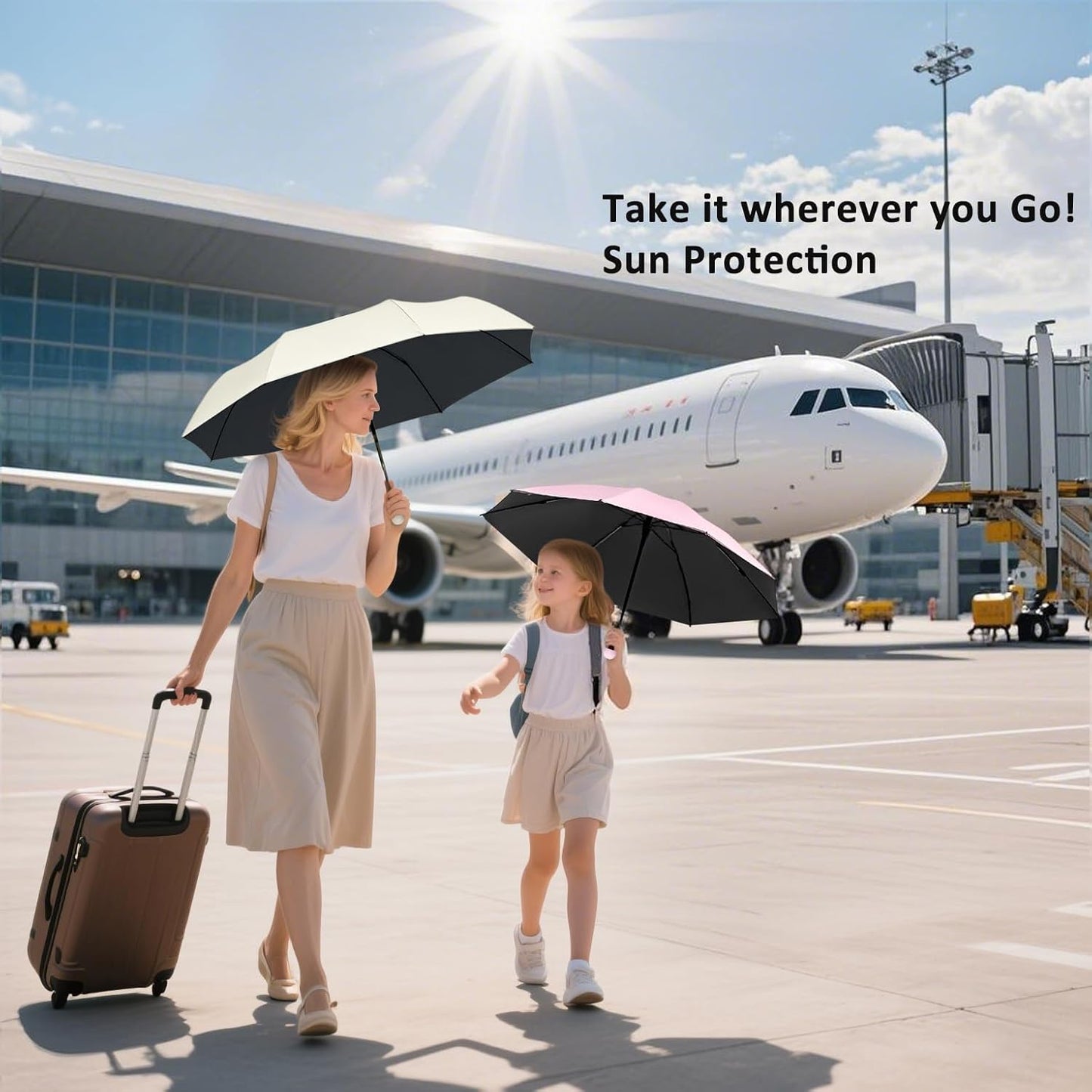 BAODINI Travel Mini Umbrella for Purse With Case Small Compact UV Sun Protection Sun Lightweight Tiny Pocket Umbrella for Women Kids and Men