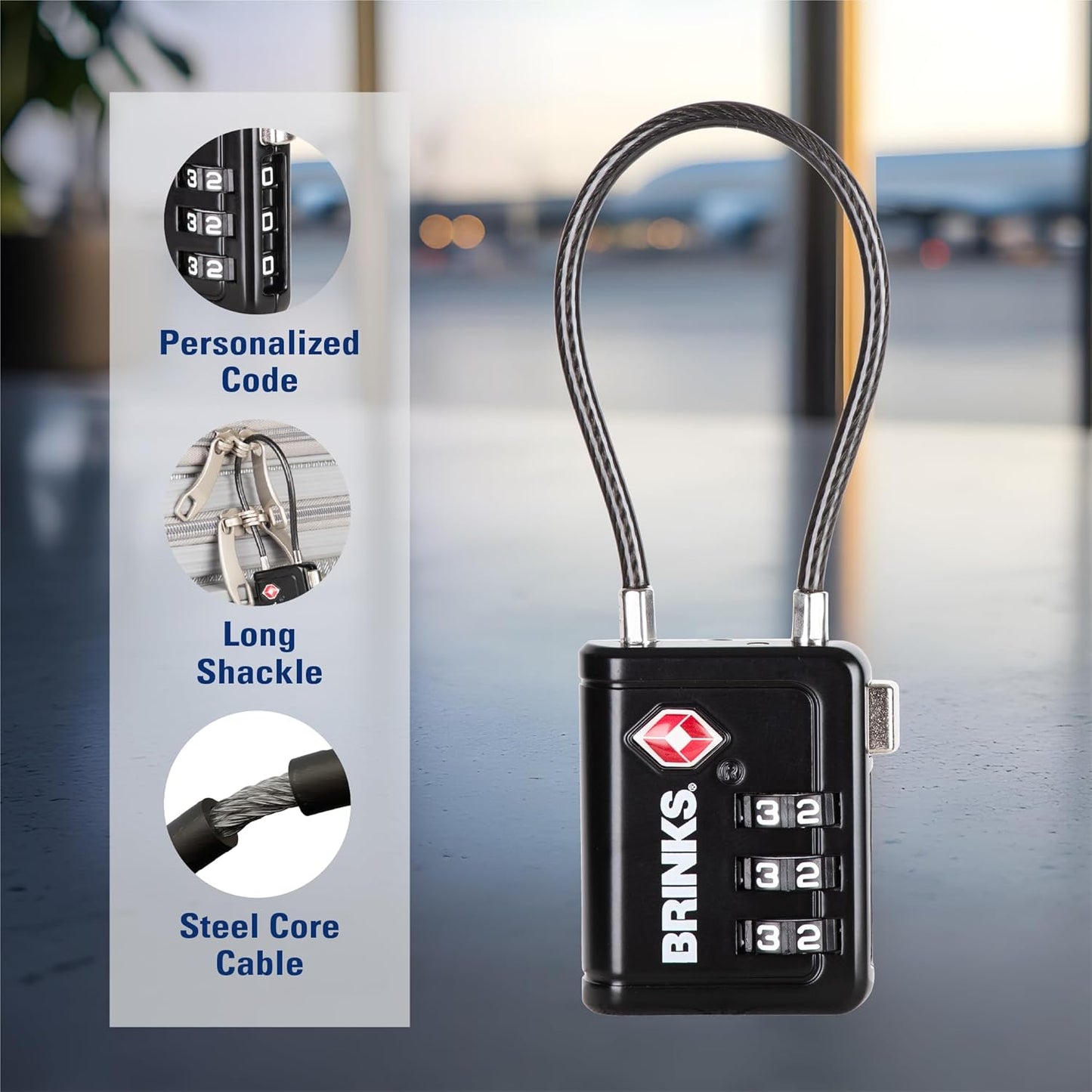 Brinks TSA Accepted Indicator Luggage Lock, Black - Ressetable Combination, 2.5 inch Long Shackle, New More Secure TSA008 Key, 4 Pack