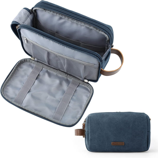 BAGSMART Toiletry Bag for Men, Canvas Travel Toiletry Organizer Dopp Kit Water-resistant Shaving Bag for Toiletries Accessories,Navy Blue-Large