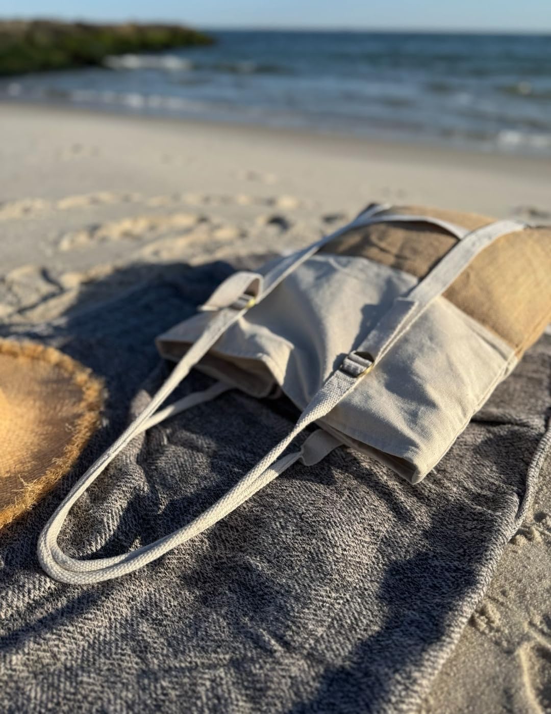 Large Beach Tote Bag with Hat Holder Straps, Womens large beach bag- Vation beach Tote