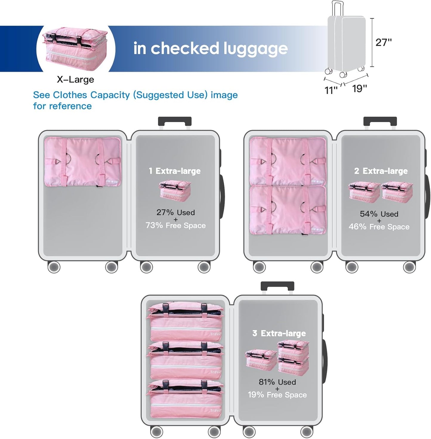 Grand Fusion Stow-N-Go Travel Luggage Organizer – Portable Hanging Travel Shelves, Carry-On Closet Organizer, Hanging Packing Cubes, Collapsible Carry-On Organizer for Cruises & Hotels. Pink - XL