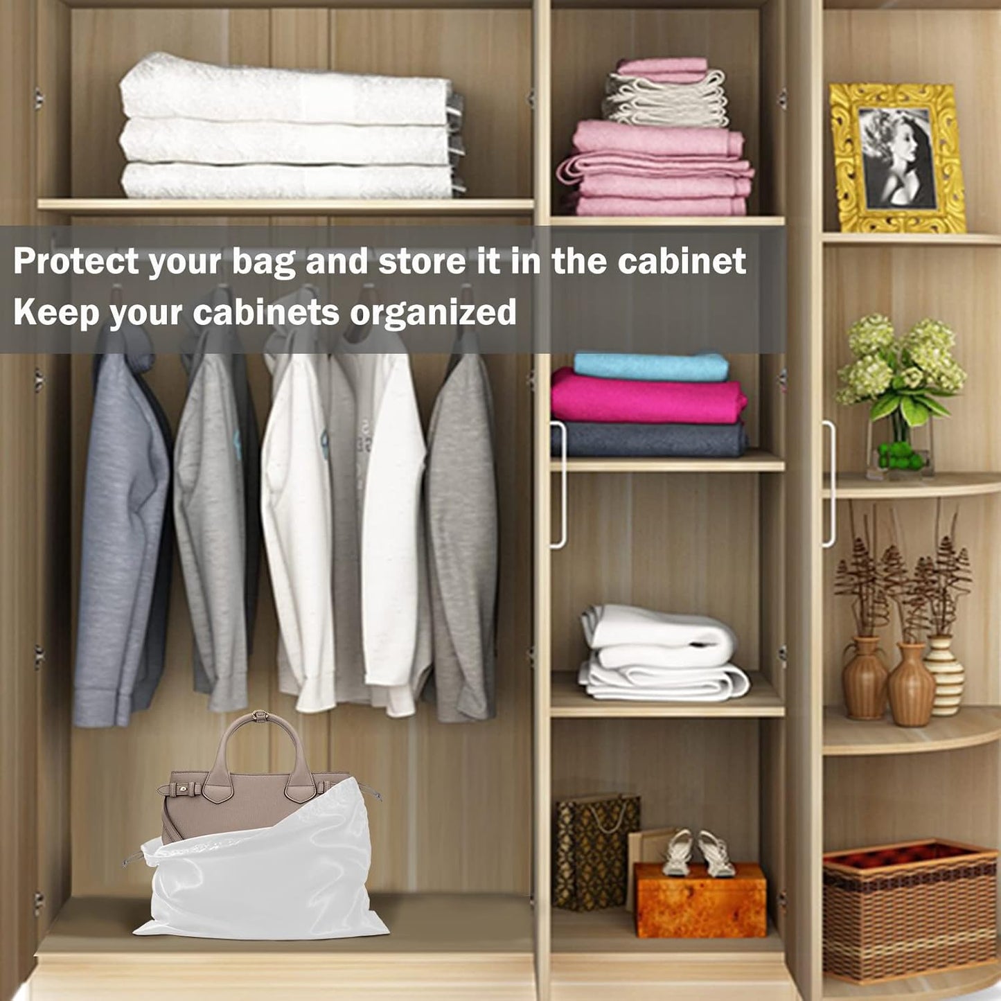 6 Pack Dust Bags for Handbags Silk Dust Cover Bag for Handbags Purses Shoes Boots, Silk Dustproof Drawstring Bag Travel Storage Pouch (White, 19.6 × 15.7 in)