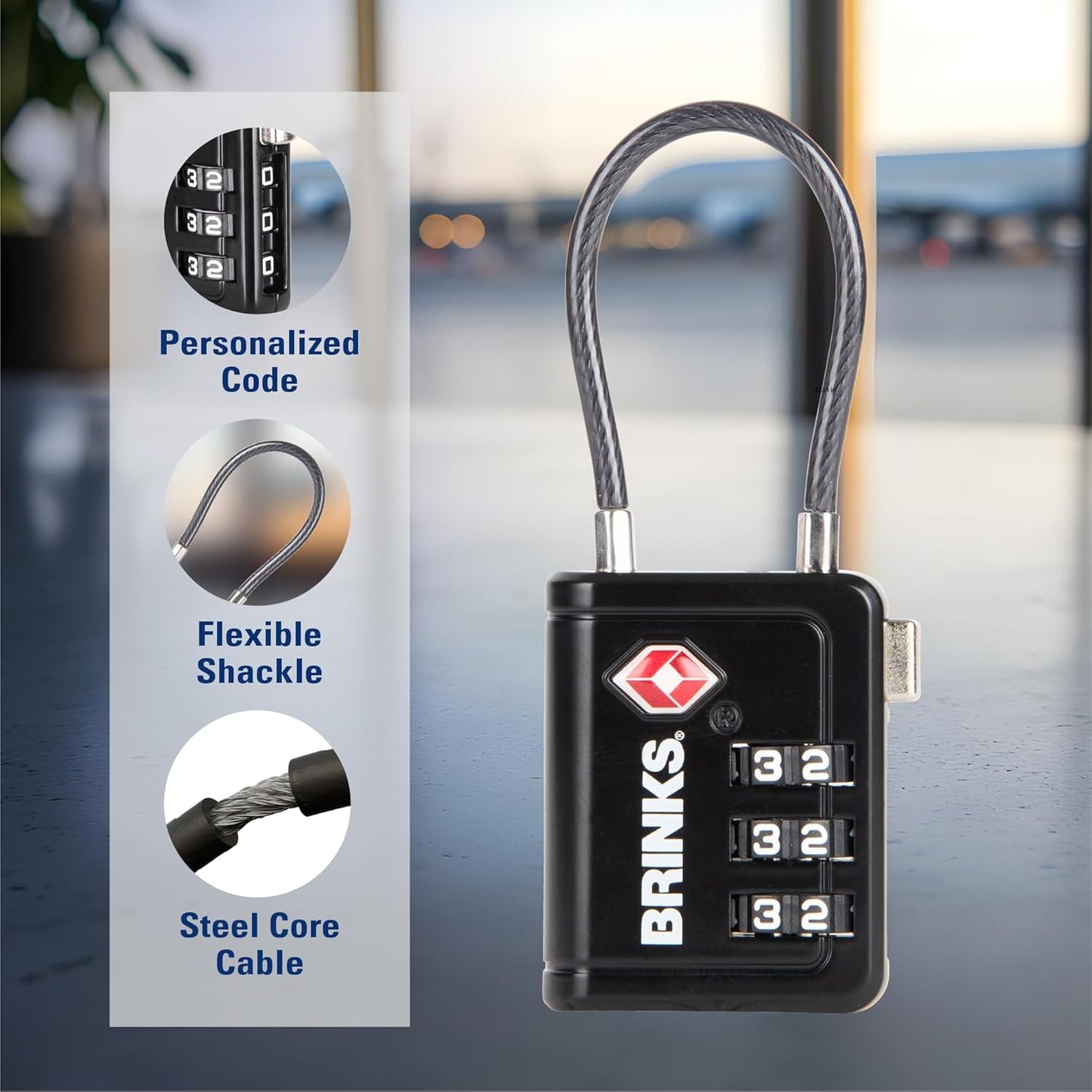 Brinks TSA Accepted Indicator Luggage Lock, Black - Ressetable Combination, New More Secure TSA008 Key, 4 Pack