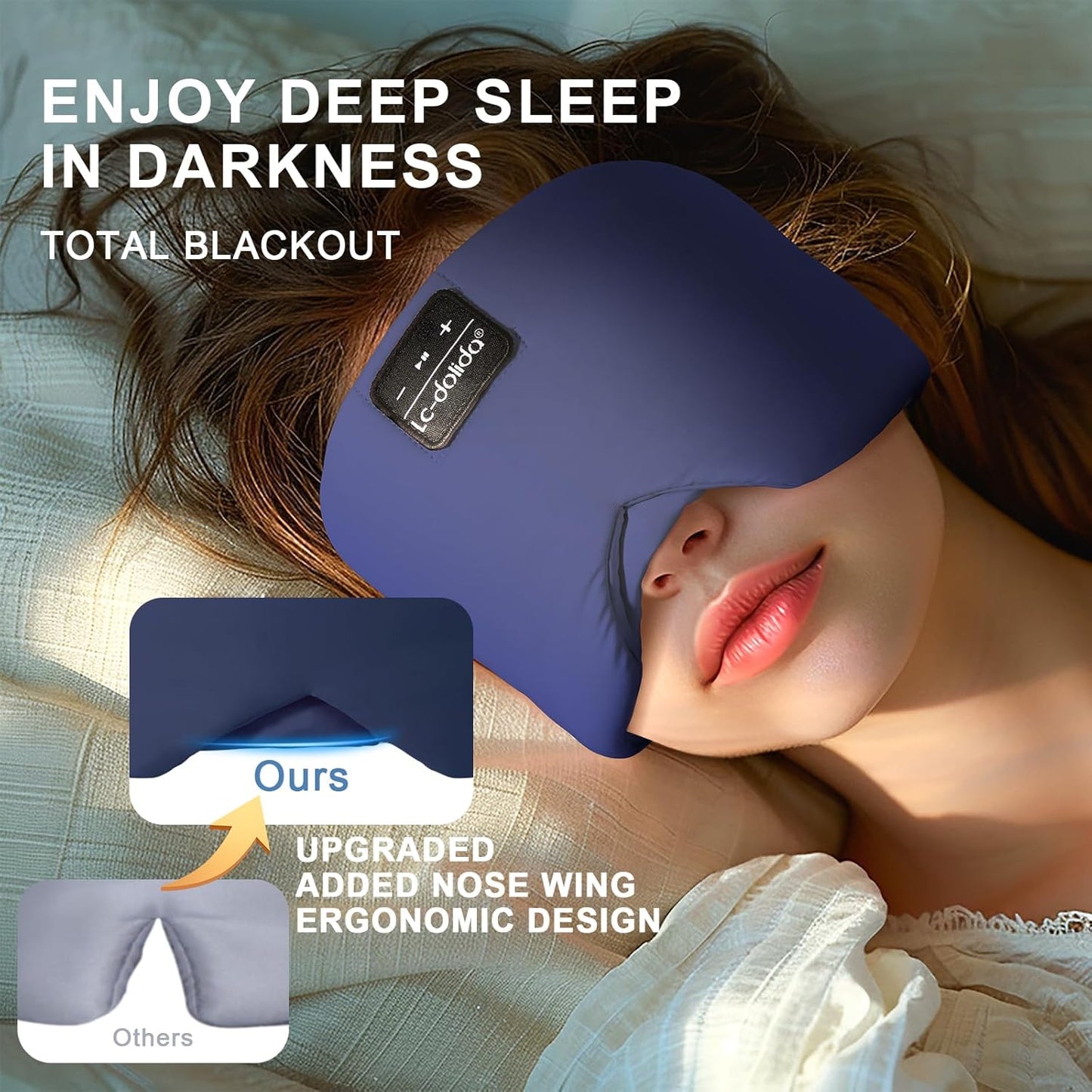 LC-dolida Sleep Mask with Bluetooth Headphones, Ice Silk Sleep Headphones with Bluetooth 5.4, Total Blackout Eye Mask for Sleeping, Soft Sleep Mask for Women Men, All Night Sleep, Travel(Navy)