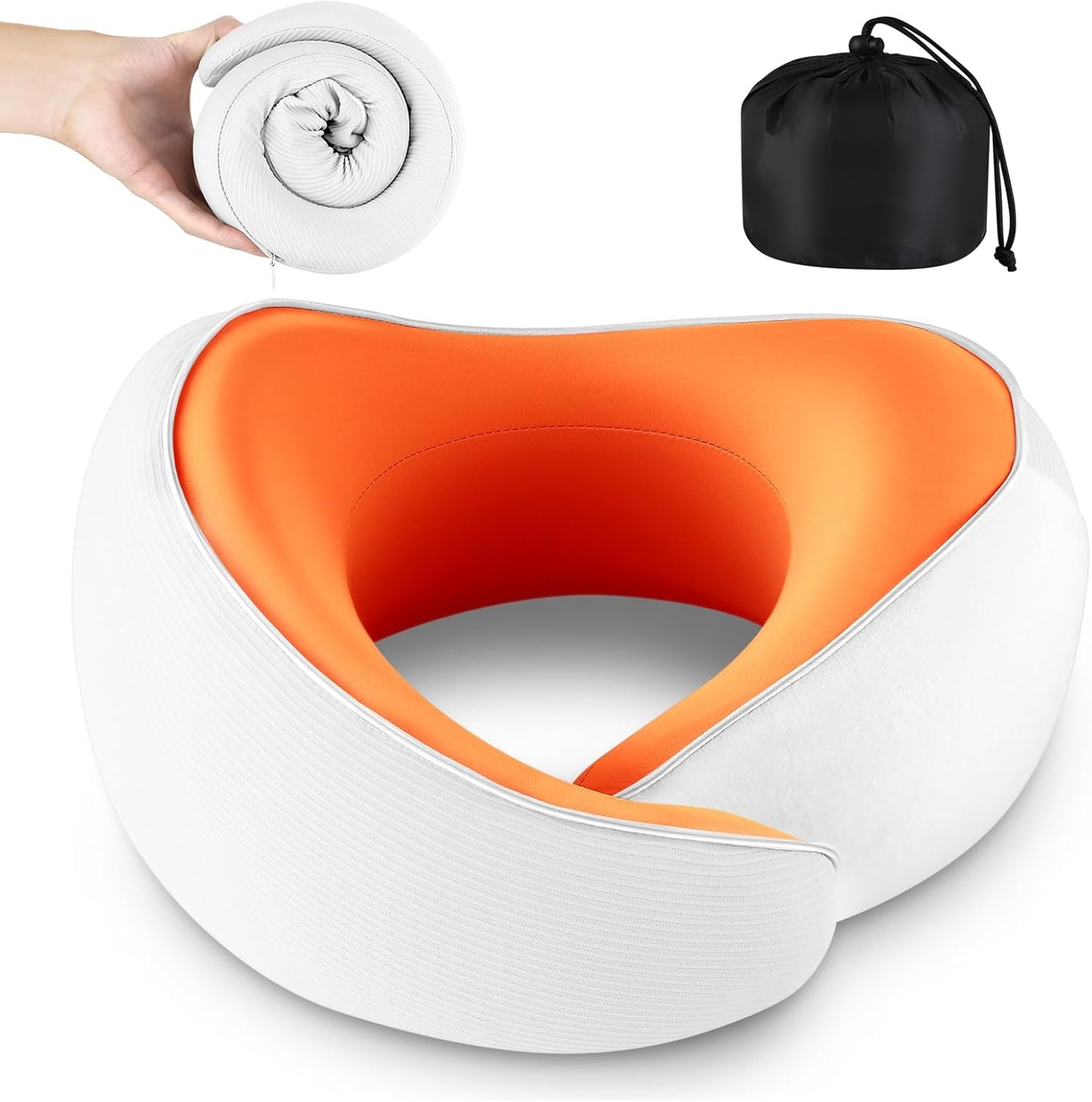 Adjustable Memory Foam White U-Shaped Travel Pillow with Luxurious Knitted Cotton Cover, Slow-Rebound Design for Airplane Travel and Neck Comfort, Perfect Traveler Gift