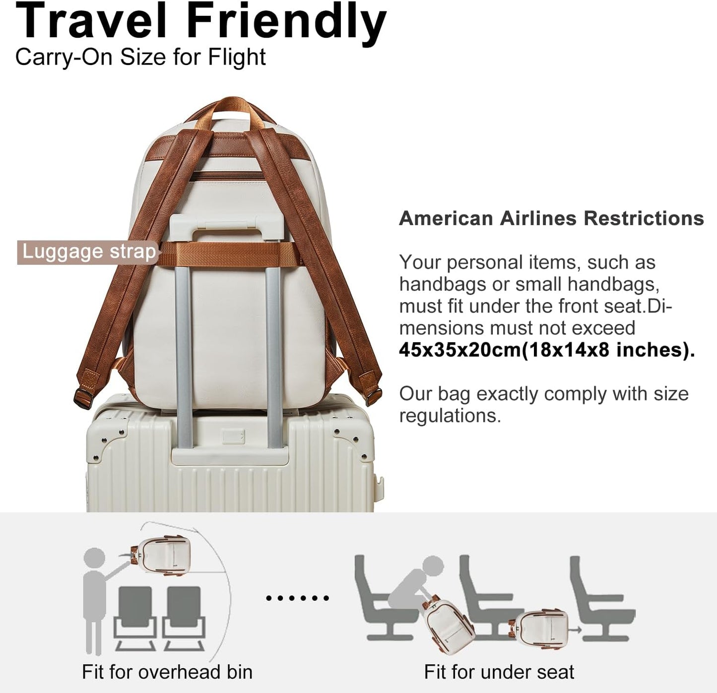 30L Business Laptop Backpack for Women Men, Travel Work Backpack Purse Faux Leather College Bookbag fits 15.6" Laptop - Beige