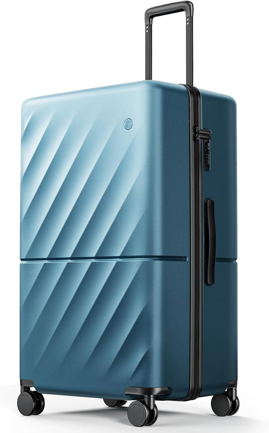 NINETYGO Trunk Luggage 29 Inch, Large Checked Luggage with Double Spinner Wheels, Anti-Burst Zipper, Hard Case PC Suitcase, Lightweight Travel Luggage, TSA Approved (Topaz Blue, Hudson)