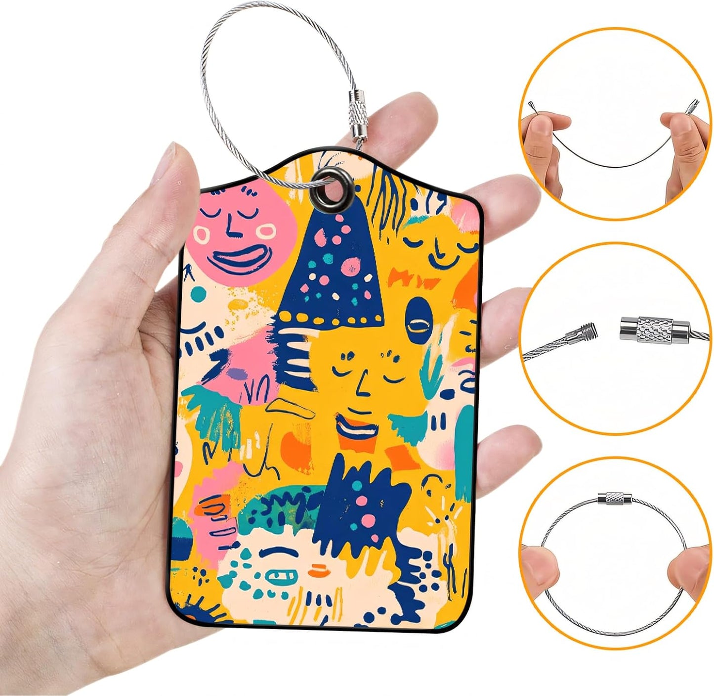 Luggage Tags for Suitcases, 2-Pack PU Leather for Cruise & Travel, Baggage ID Tags with Privacy Cover & Address Card, Durable Metal Ring, Kids Adults Travel Accessories, Abstract Joy Faces