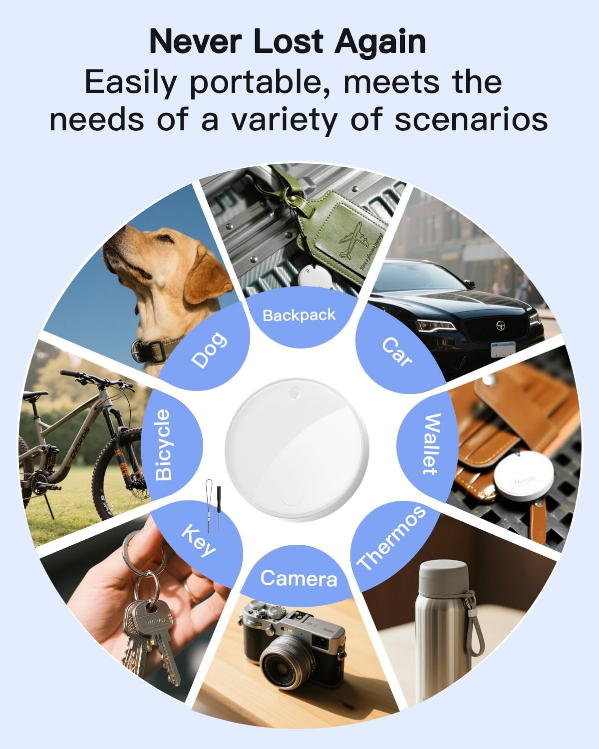 2025 Bluetooth Tracker Smart Finder for Apple Find My[Apple MFi Certified，iOS Only], iPhone Tags Key Finder Luggage Tracker for Bags, Luggage, Wallet, Bicycle, Replaceable Battery