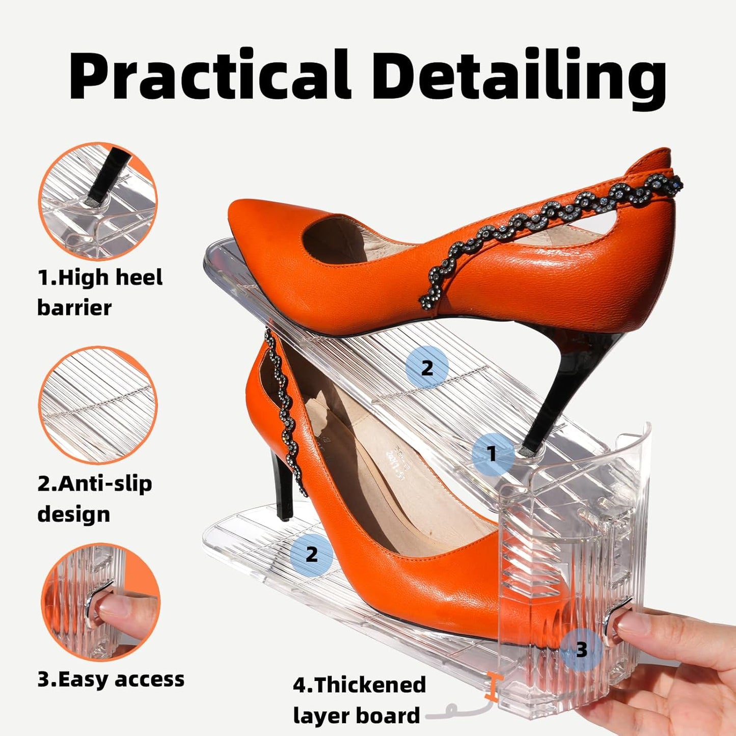 Shoe Slots Organizer, 20PCS Adjustable Double Layer Stack Shoe Rack, 50% Space-Saving Storage Rack Holder, Transparent