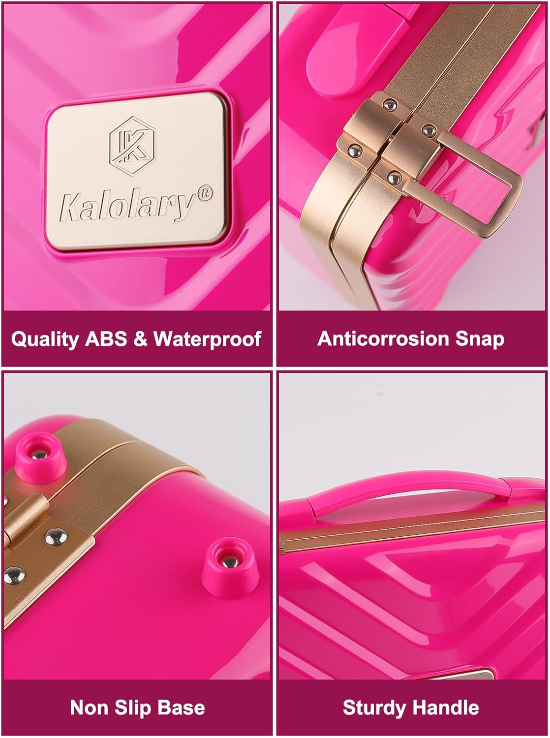 Kalolary Travel Makeup Train Cases with Lighted Mirror 3 Color Setting, Makeup Bag Cosmetic Case Organizer Adjustable Brightness Portable Makeup Storage Box with Detachable 5X Magnifying Mirror, Pink