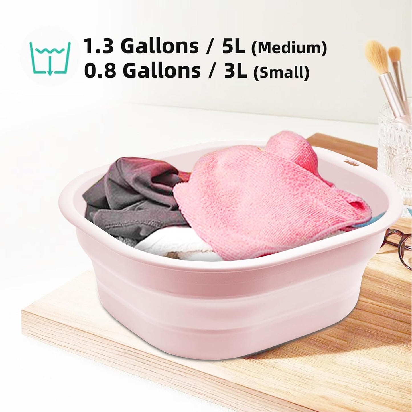 2 Pack Collapsible Wash Basin Set, Foldable Dish Tub, Small Medium Portable Sink for Kitchen, Camping, RV, Baby Bottles, Laundry, Plastic Washbasin -Pink