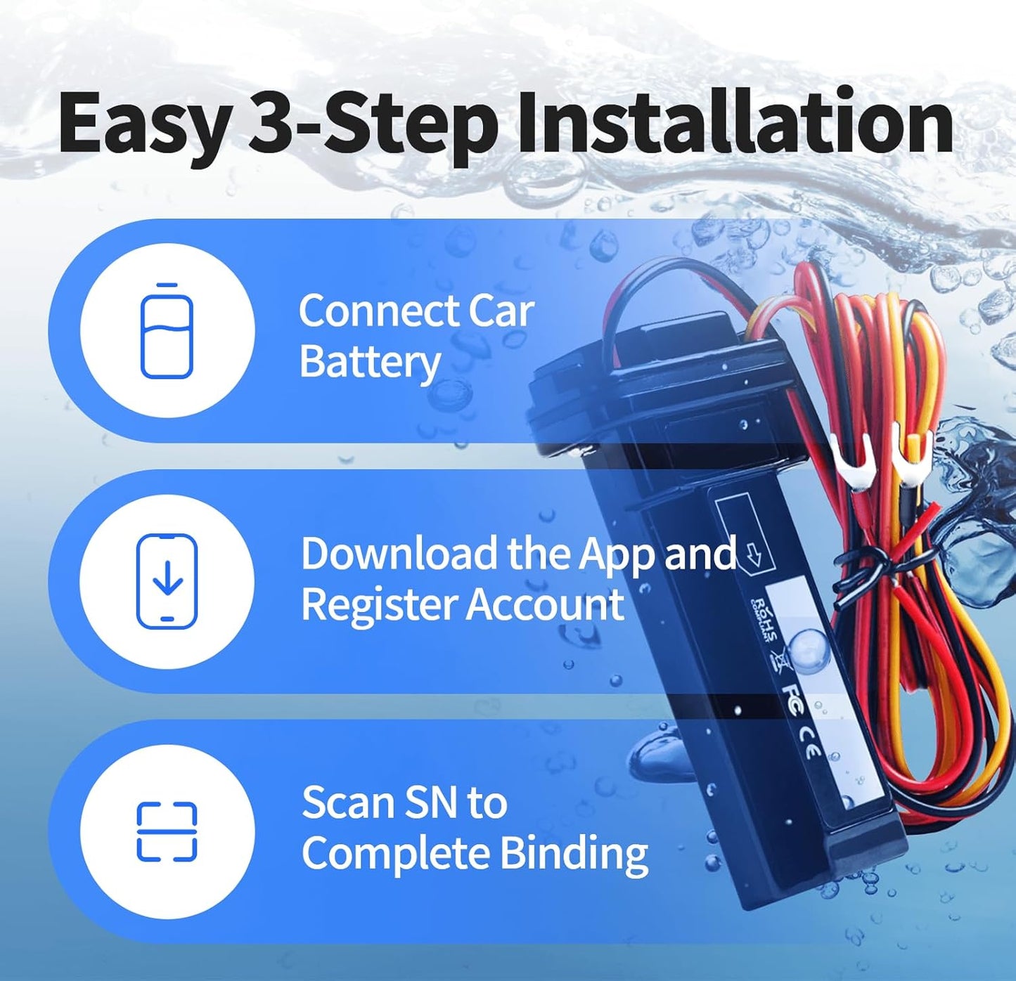 Wired GPS Tracker for Vehicles, No Monthly Fee, No Subscription, Real-Time Tracking, 4G SIM and Data Included, Trip History, GeoFence, Driving Alerts, Waterproof