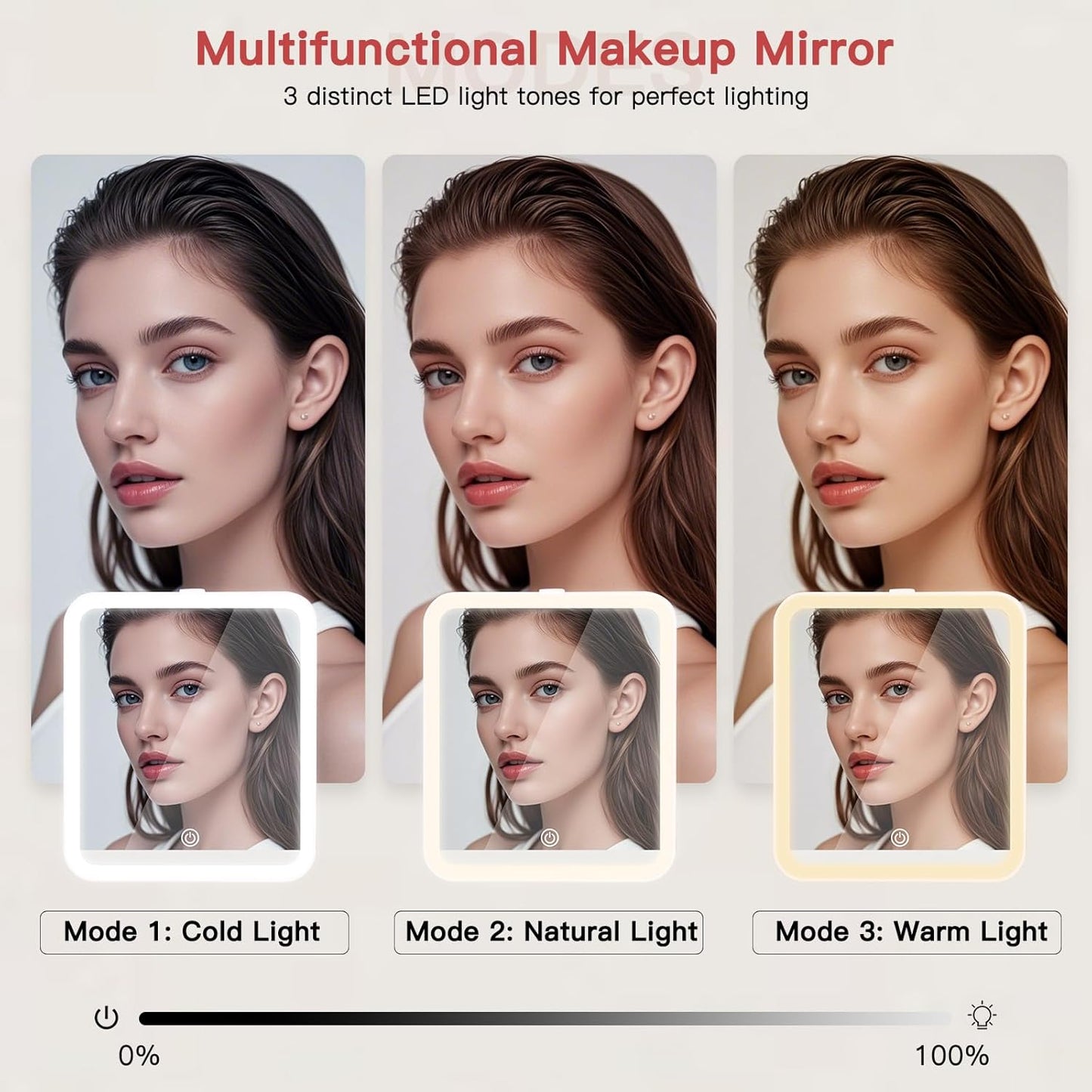 Travel Makeup Bag with LED Mirror, Cosmetic Bags for Women with Light up Mirror, Travel Essentials Makeup Organizer, Makeup Case with Adjustable Dividers and Brush Holder, 3 Color Lights