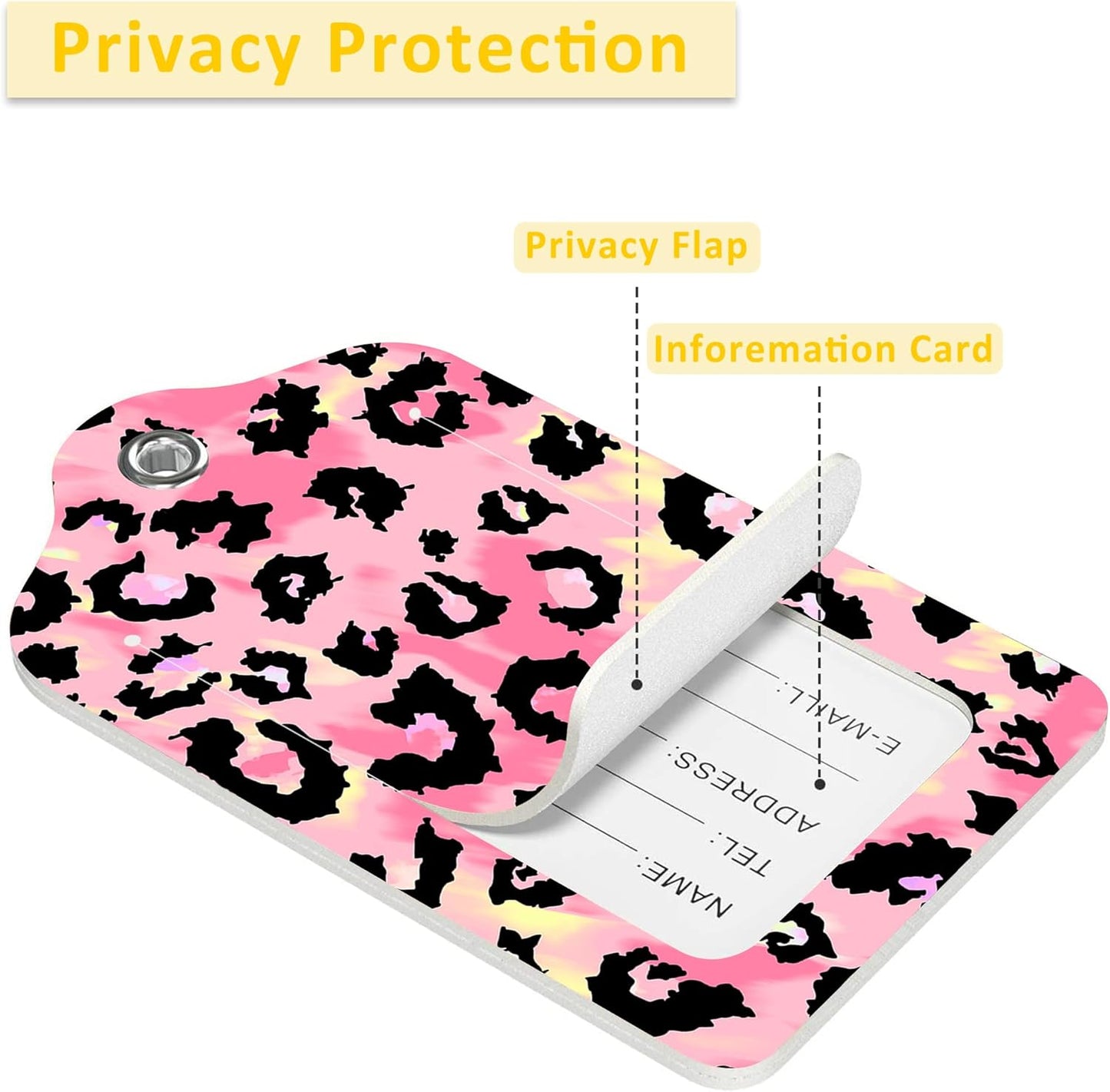 2 Pack Leopard Pattern Luggage Tags for Suitcases,Abstract Leopard Skin Leather Baggage Suitcases Tag Name ID Label Privacy Cover Travel Bag Tags for Women Men Boys Girls