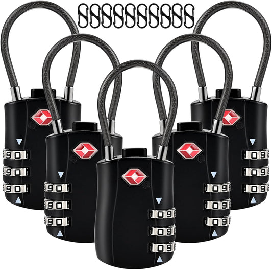 5pcs TSA Approved Luggage Locks with 10pcs Zipper Locks, Zinc Alloy Combination Locker Suitcase Lock, TSA Locks for Luggage, Combination Lock for Locker Backpack (TSA007)