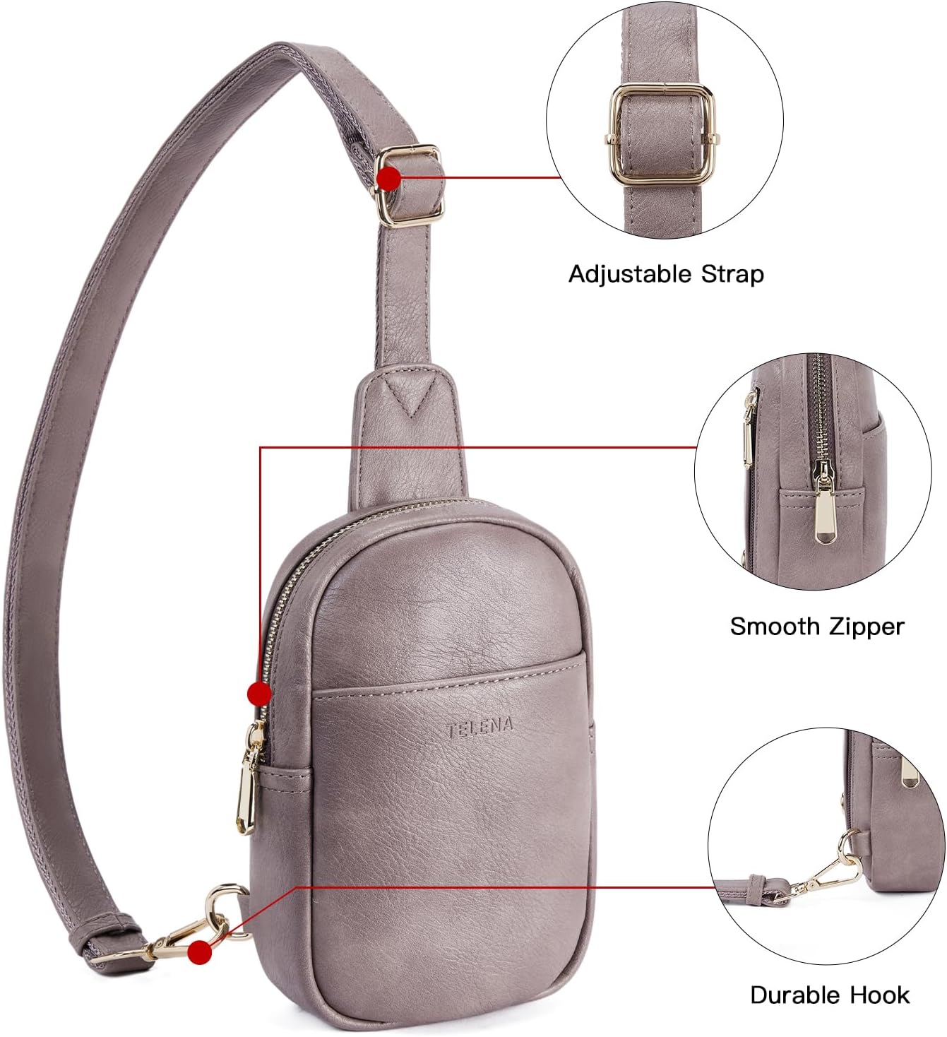 Telena Small Sling Bag for Women Leather Crossbody Fanny Packs Chest Bag for Women