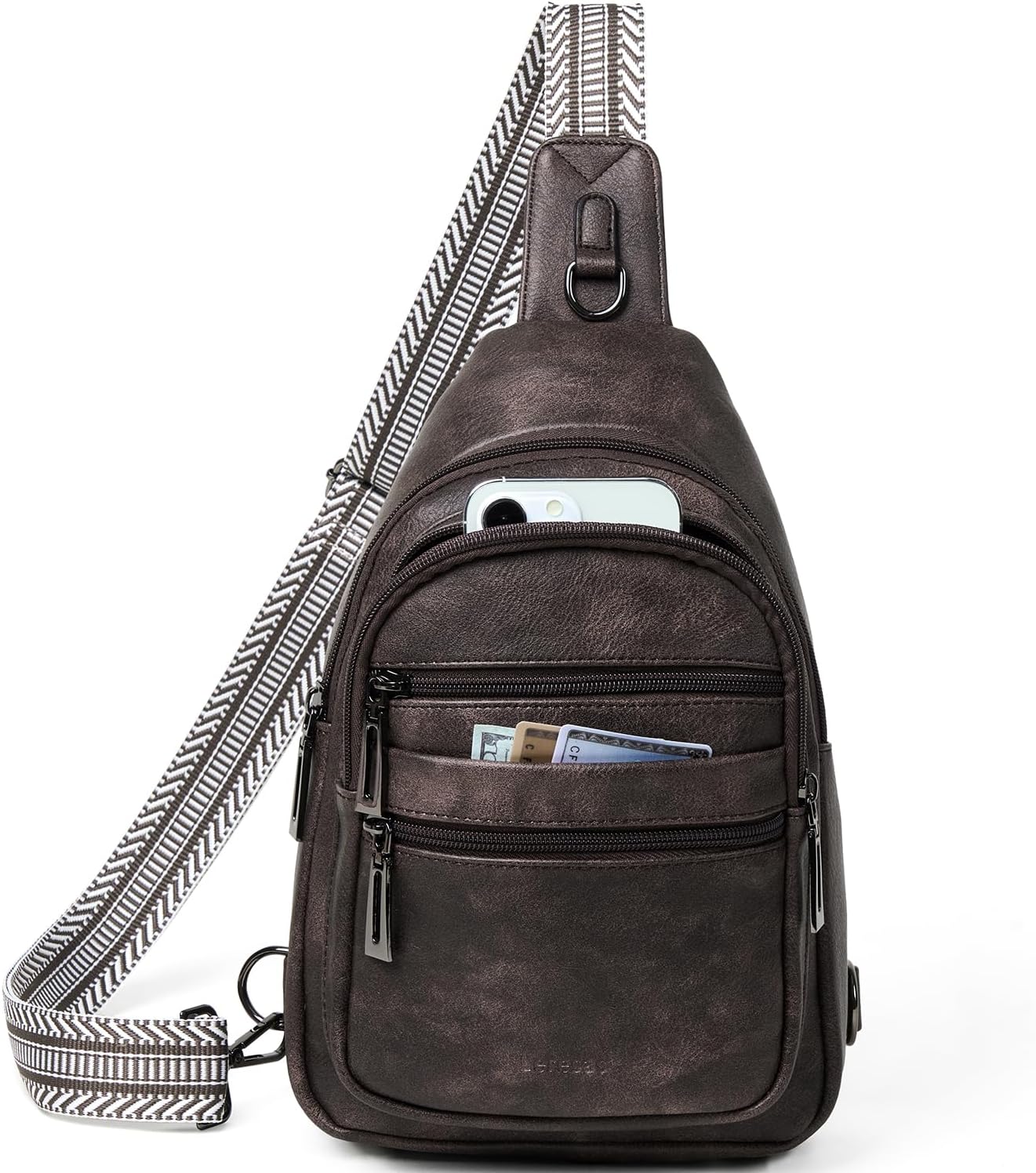 Sling Bag for Women Crossbody Fanny Pack Sling Purse Backpack Vegan Leather Travel Cross Over Shoulder Bag Coffee