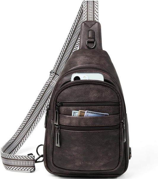 Sling Bag for Women Crossbody Fanny Pack Sling Purse Backpack Vegan Leather Travel Cross Over Shoulder Bag Coffee