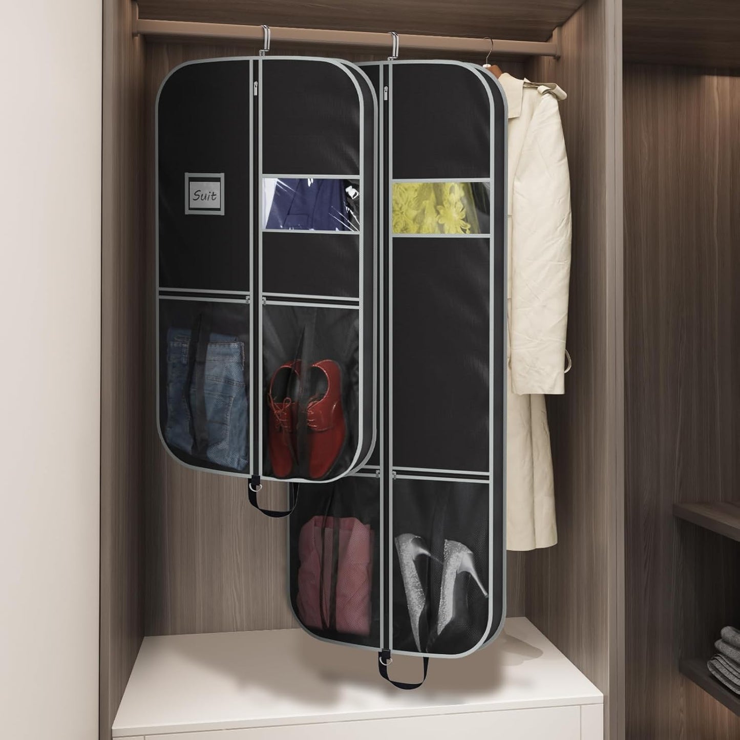 Zilink Upgrade 43" Garment Bag for Suit, Leather,Fur, Mink Coat and Sweater with 3.9" Gusset and Stable Buckles Heavy Duty, Hanging, Breathable, Foldable Travel and Wardrobe Clothes Protector