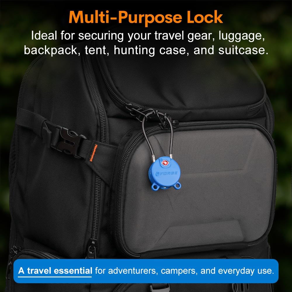 Forge TSA Approved Luggage Locks Ultra-Secure Dimple Key Cable Locks for Travel with Zinc Alloy Body- 2 Blue Locks